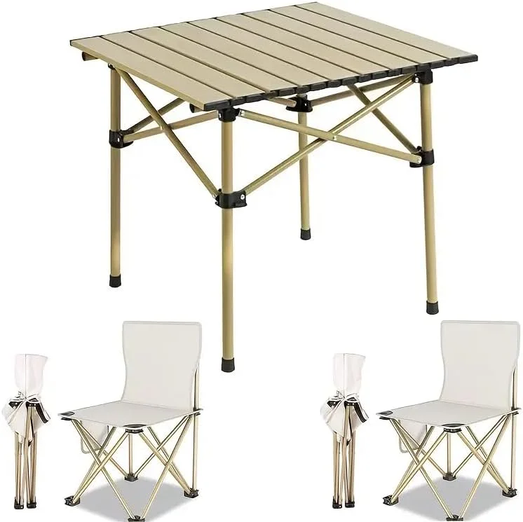 میز و صندلی کمپینگ MOMENT، میز و صندلی تاشو پیک نیک 2 نفره، ست میز تاشو رولی با فضای ذخیره سازی بزرگ و کیف حمل برای مهمانی های باربیکیو در فضای داخلی و خارجی، ماهیگیری، ساحل، 53 سانتی متر (طول) X 50 سانتی متر (عرض)