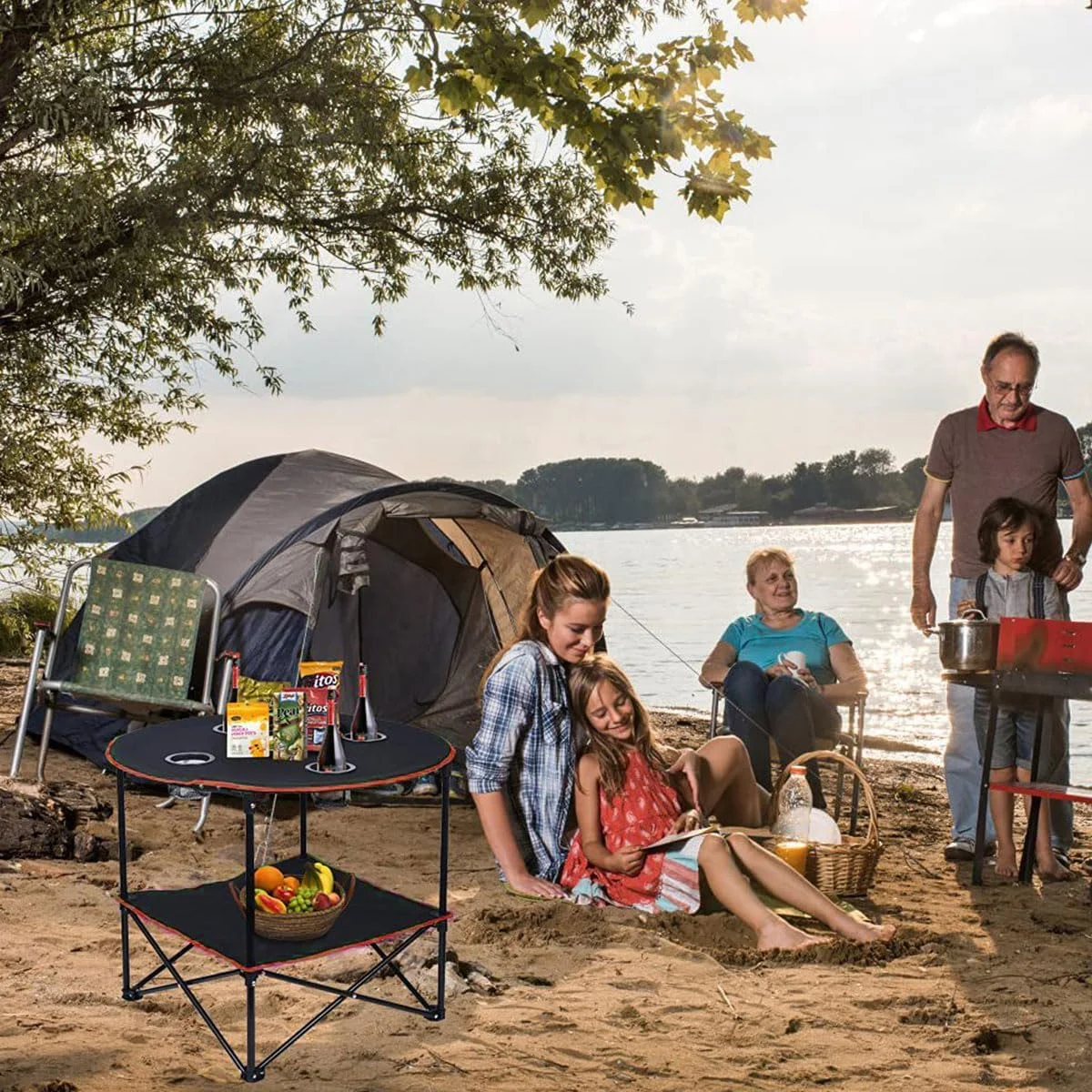 میز کمپینگ گرد قابل حمل ECVV® (72.8×50.8×61.9 سانتی متر) به همراه کیف حمل و 4 جای لیوانی - میز پیک نیک تاشو سبک وزن برای کمپینگ، پیاده روی و گردش میز کمپینگ گرد قابل حمل ECVV® (72.8×50.8×61.9 سانتی متر) به همراه کیف حمل و 4 جای لیوانی - میز پیک نیک تاشو سبک وزن برای کمپینگ، پیاده روی و گردش