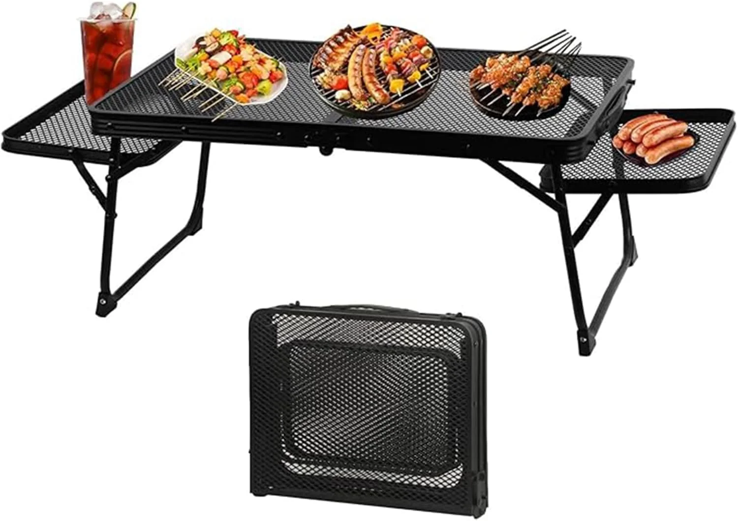 میز تاشو کمپینگ سارائل، میز پیک نیک آلومینیومی سبک و قابل حمل با 2 پنل کناری، میز قابل حمل برای پیک نیک، کمپینگ، باربیکیو، ساحل به همراه کیف نگهداری (89x49 سانتی متر)