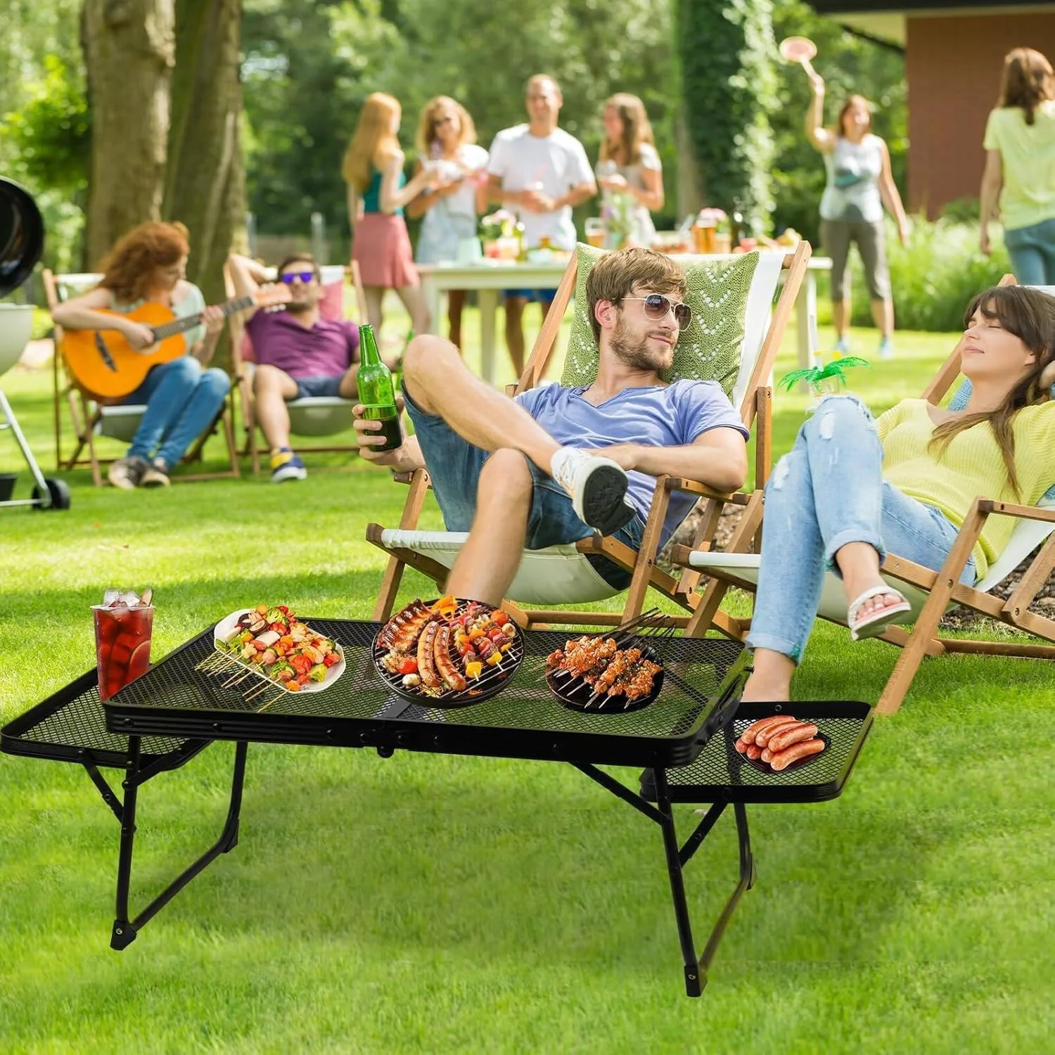 میز تاشو کمپینگ سارائل، میز پیک نیک آلومینیومی سبک و قابل حمل با 2 پنل کناری، میز قابل حمل برای پیک نیک، کمپینگ، باربیکیو، ساحل به همراه کیف نگهداری (89x49 سانتی متر)