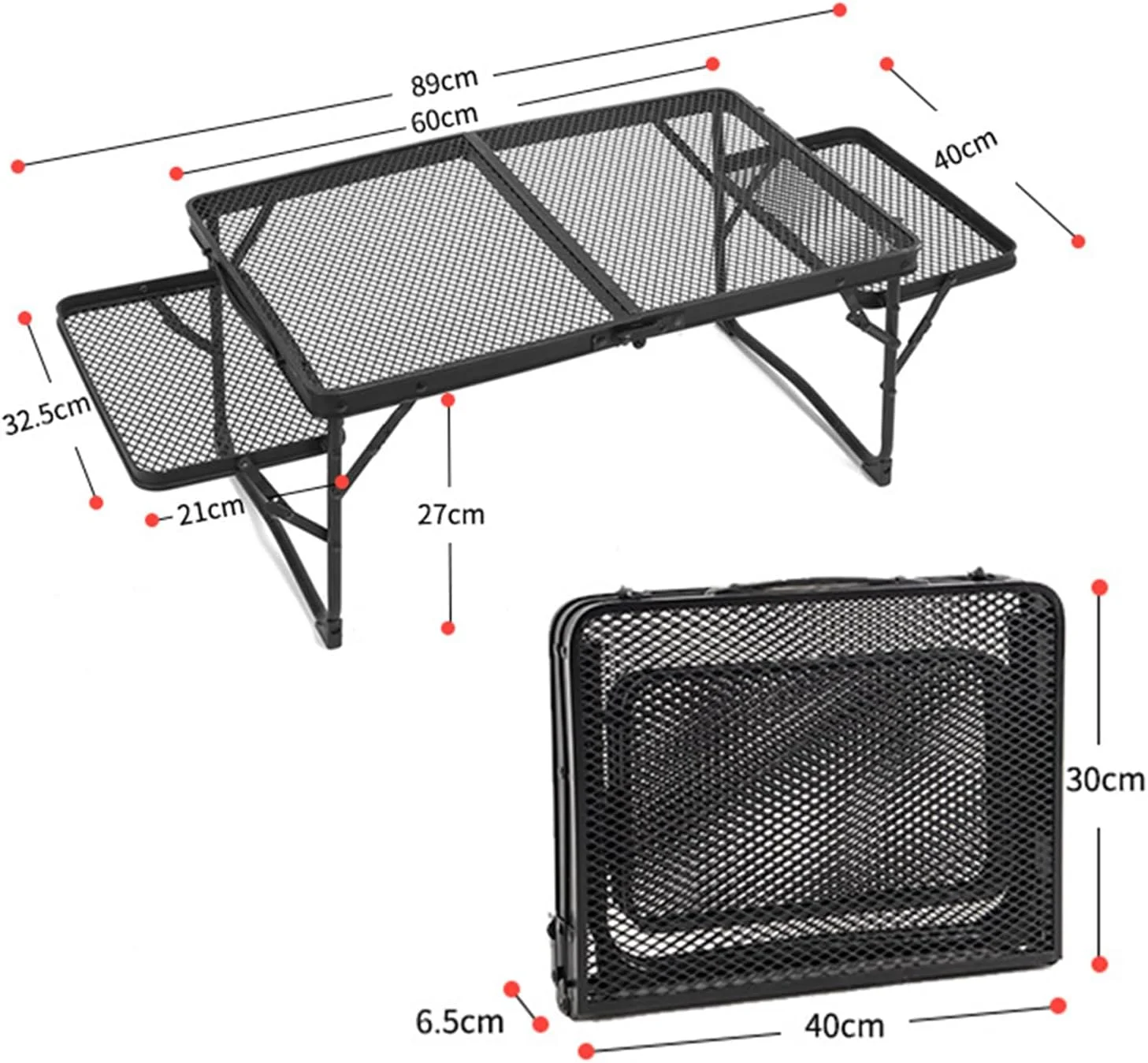 میز تاشو کمپینگ سارائل، میز پیک نیک آلومینیومی سبک و قابل حمل با 2 پنل کناری، میز قابل حمل برای پیک نیک، کمپینگ، باربیکیو، ساحل به همراه کیف نگهداری (89x49 سانتی متر)