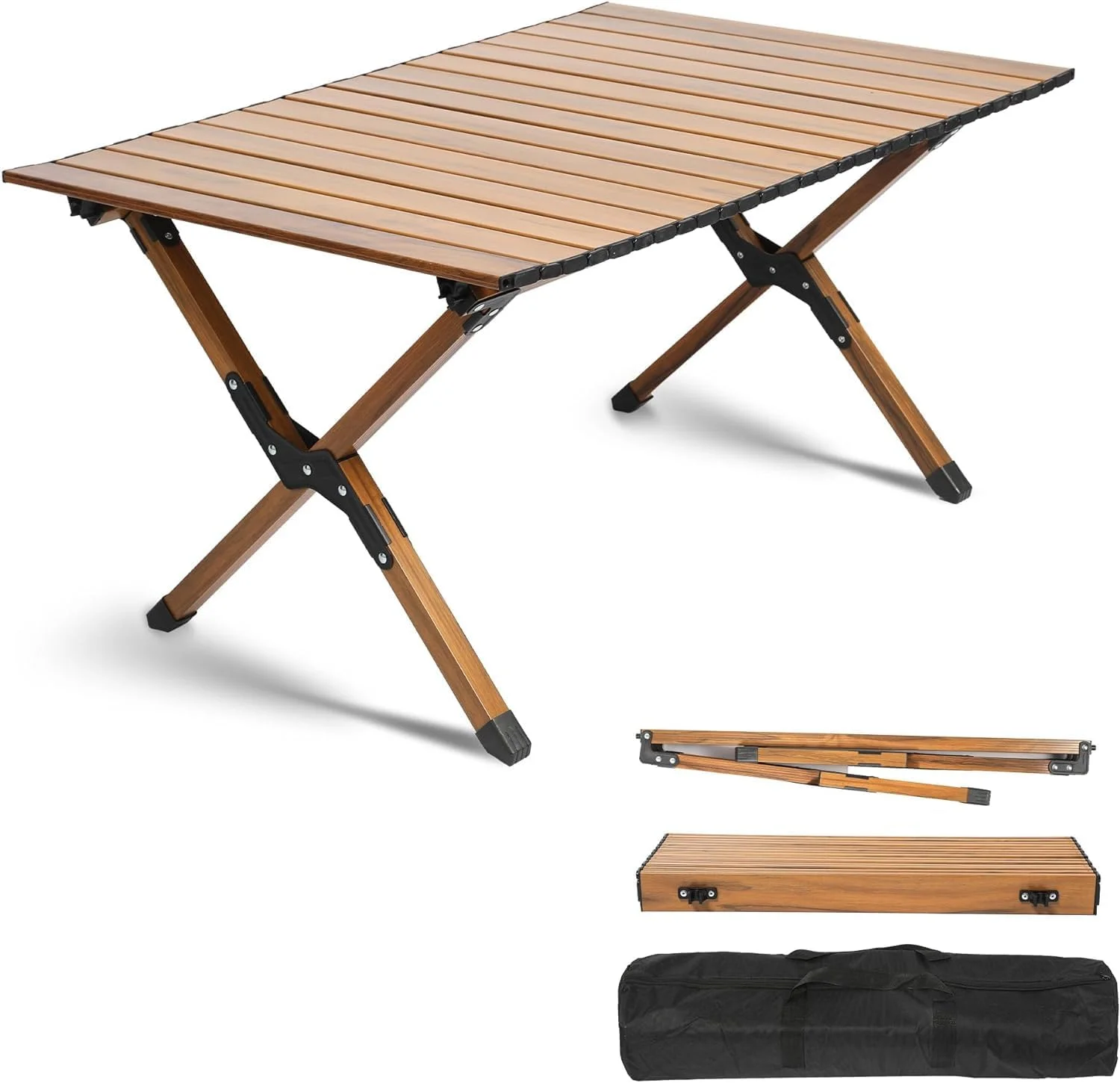 میز کمپینگ ROUNY، میز پیک نیک قابل حمل با کیف حمل، میز کمپینگ تاشو قابل حمل با ارتفاع کم 4 فوتی برای پیک نیک در فضای باز/داخلی، باربیکیو و پیاده روی، چند منظوره برای پاسیو، باغ، حیاط خلوت