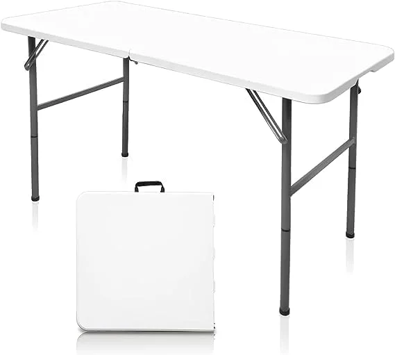 ECVV Heavy Duty Folding Table Centerfold, Ideal For Crafts, Outdoor Events, Picnic Table, BBQ Party, Camping Table, Convenient to Carry with Handle, Lightweight, Portable Table (White) (122*60*74cm)