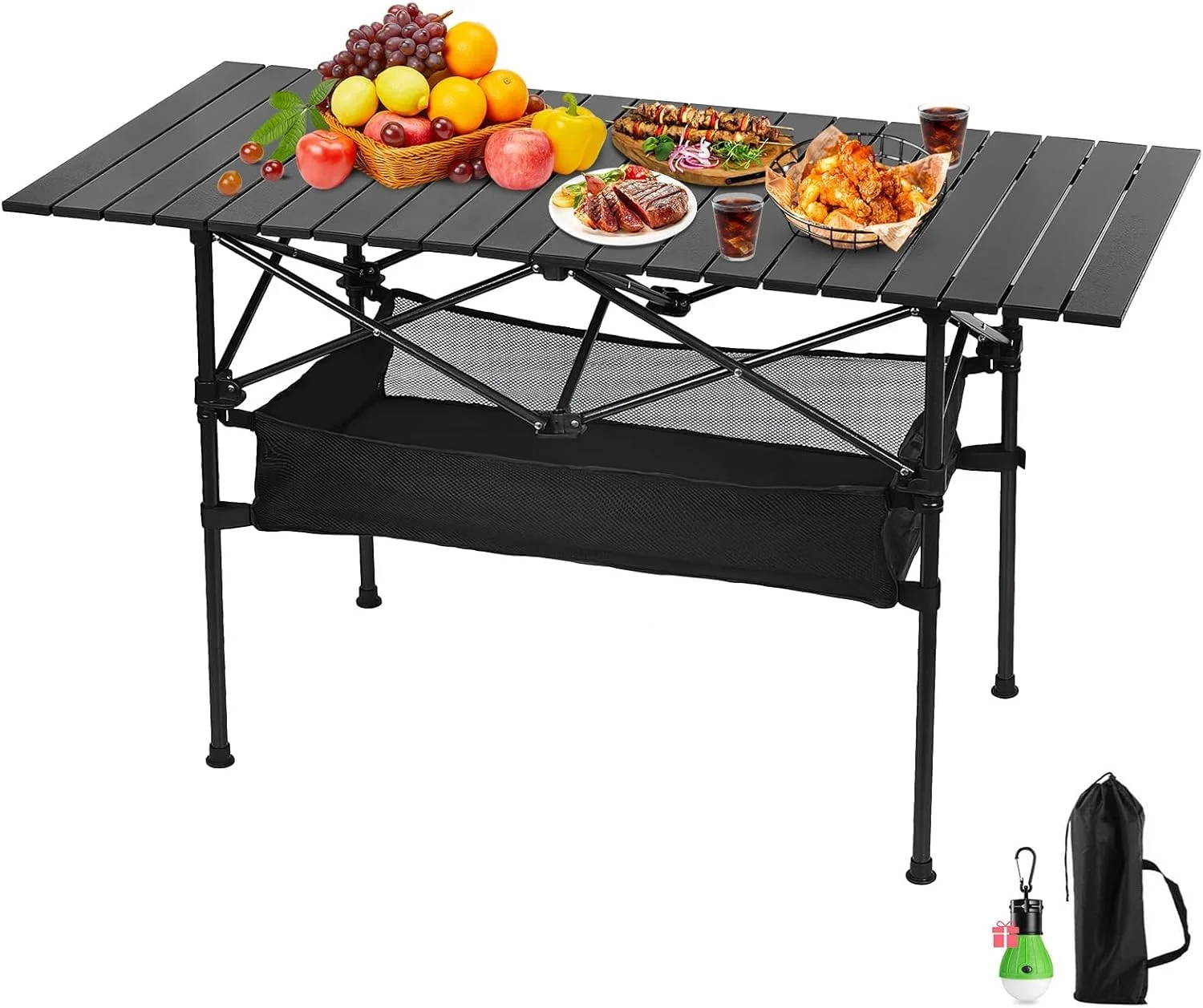 STAYOUNG Camping Table - Aluminum Outdoor Folding Camping Table for Picnic, BBQ, Party, Backyard, Beach(95 * 55 * 50CM,black)