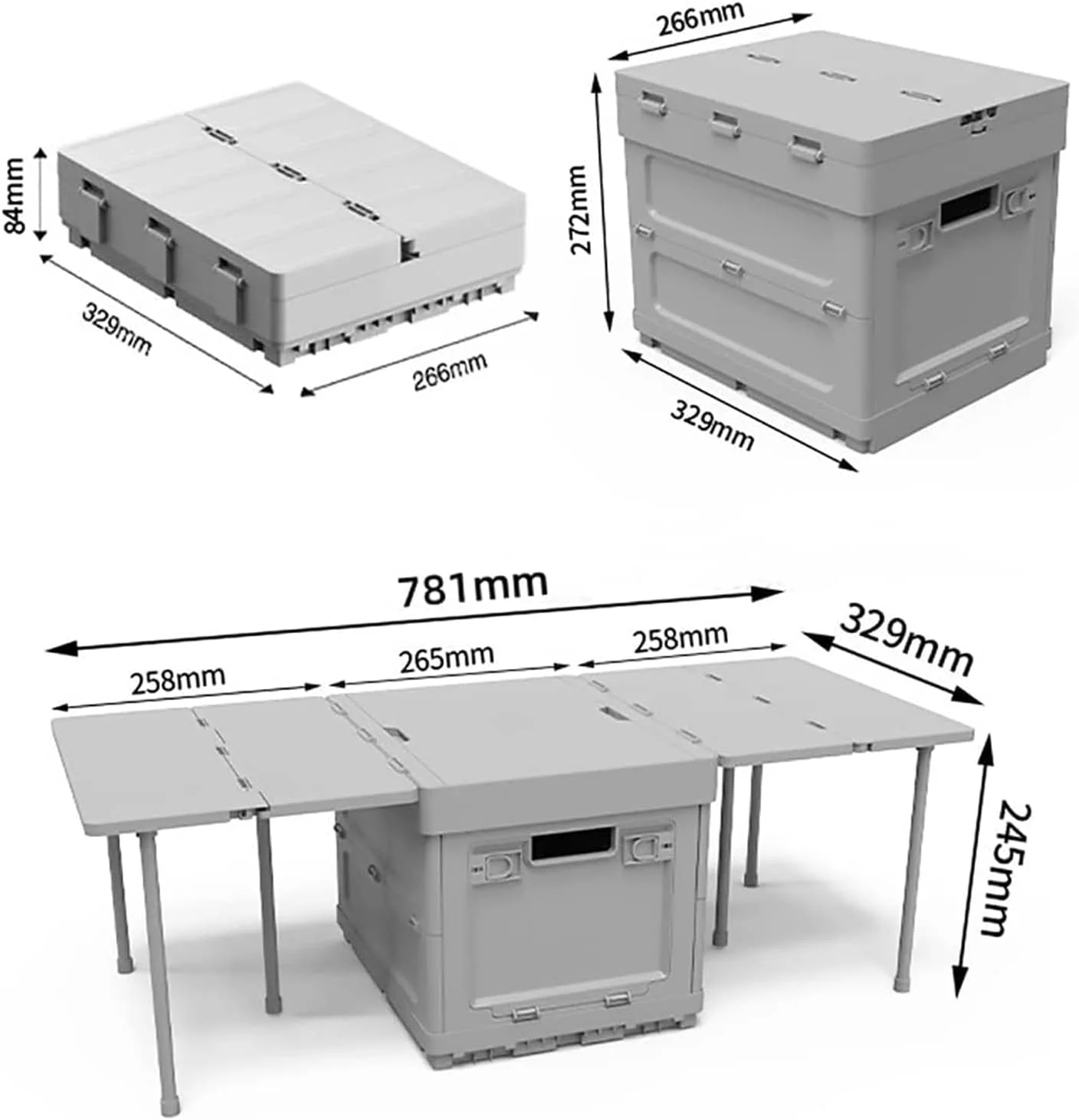 میز تاشو قابل حمل تاشو کمپینگ در فضای باز CooToly با جعبه ذخیره سازی درب دار، میز ناهار خوری سبک وزن تاشو پیک نیک کمپینگ (خاکستری)