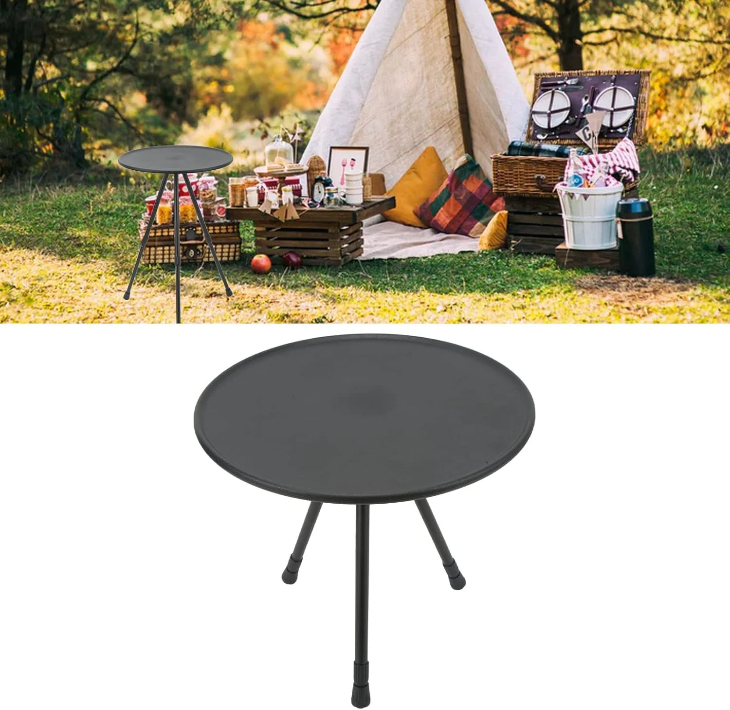 میز تاشو گرد سفری Rengu، میز پیک نیک قابل حمل با پایه سه گوشه متحرک و قابل گسترش برای استفاده در منزل (مشکی مات) میز تاشو گرد سفری Rengu، میز پیک نیک قابل حمل با پایه سه گوشه متحرک و قابل گسترش برای استفاده در منزل (مشکی مات)