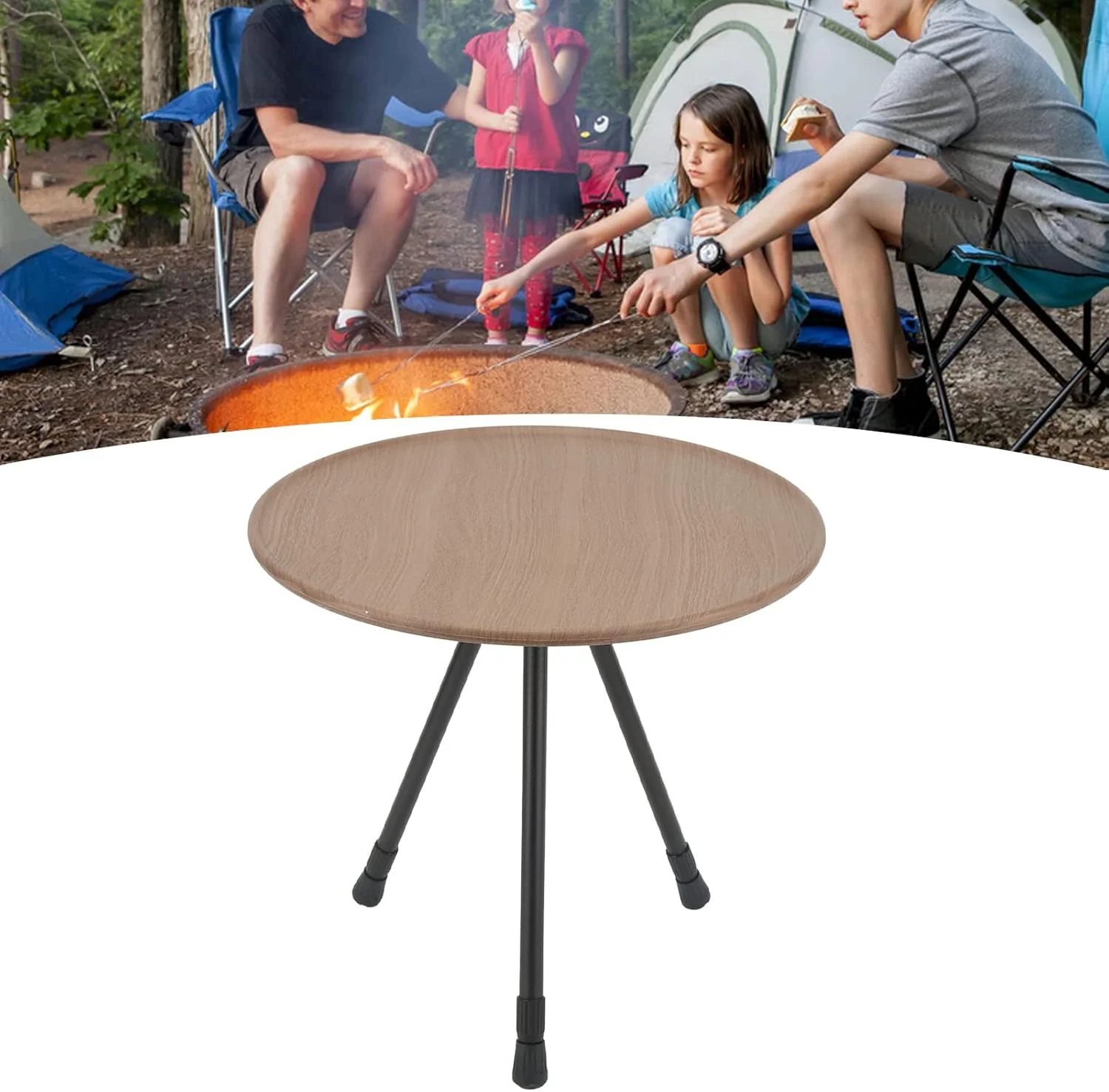 میز کمپینگ تاشو گرد Rengu، میز پیک نیک قابل حمل با پایه سه گوشه خود محرک و قابل گسترش برای استفاده در منزل (رنگ دانه چوب) میز کمپینگ تاشو گرد Rengu، میز پیک نیک قابل حمل با پایه سه گوشه خود محرک و قابل گسترش برای استفاده در منزل (رنگ دانه چوب)