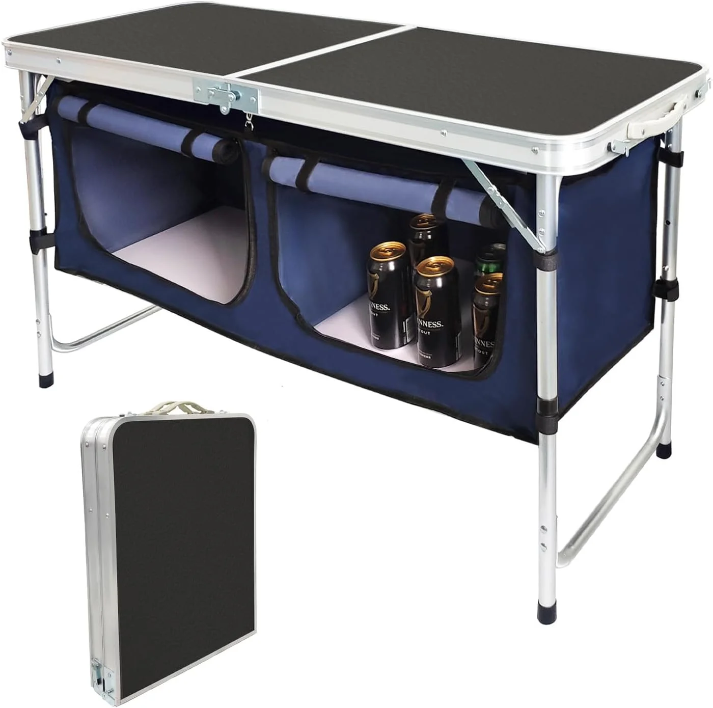 میز تاشو آلومینیومی کمپینگ با پایه های قابل تنظیم برای مسافرت در فضای باز، ساحل، حیاط خلوت، باربیکیو، مهمانی و پیک نیک