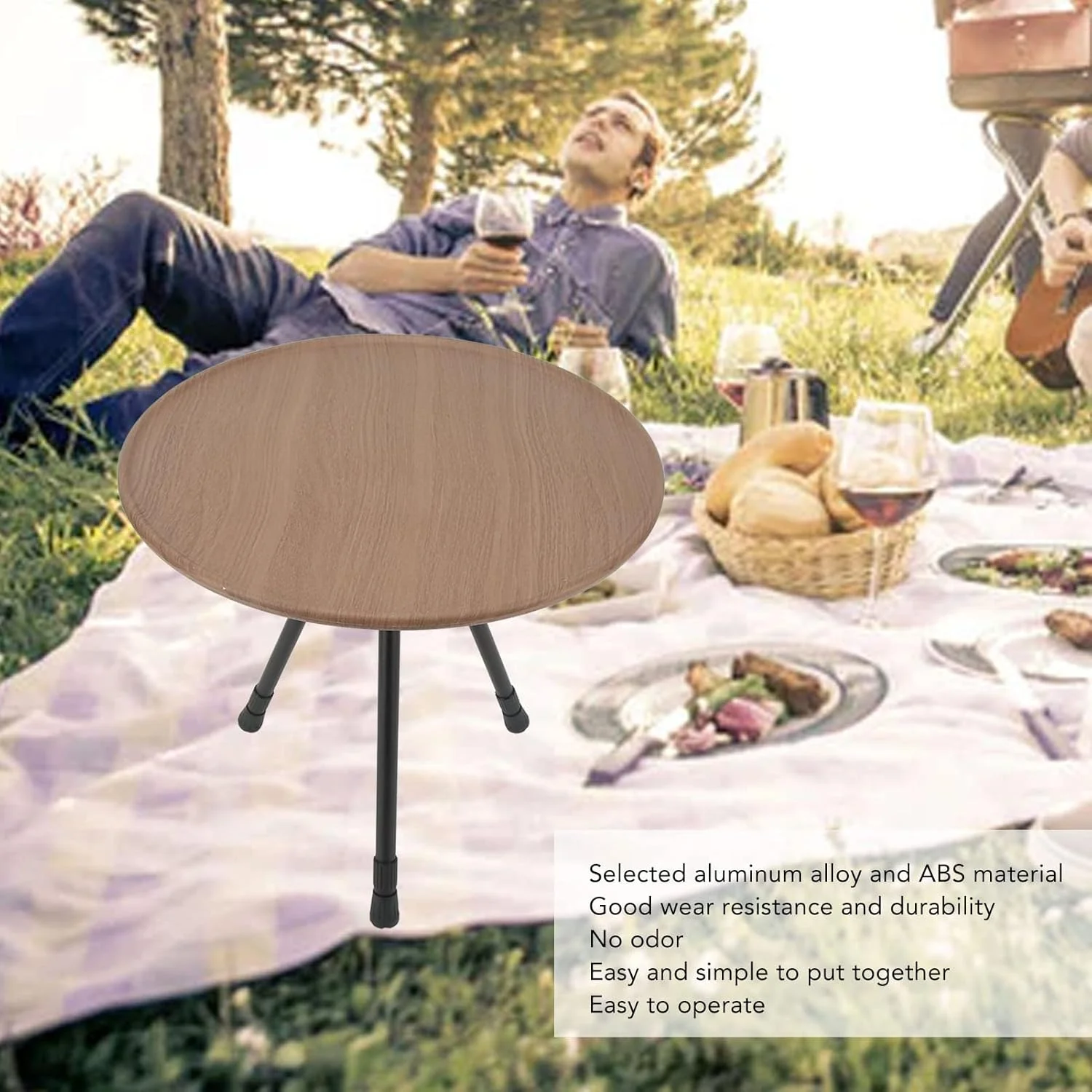 میز کمپینگ تاشو گرد Rengu، میز پیک نیک قابل حمل با پایه سه گوشه خود محرک و قابل گسترش برای استفاده در منزل (رنگ دانه چوب) میز کمپینگ تاشو گرد Rengu، میز پیک نیک قابل حمل با پایه سه گوشه خود محرک و قابل گسترش برای استفاده در منزل (رنگ دانه چوب)