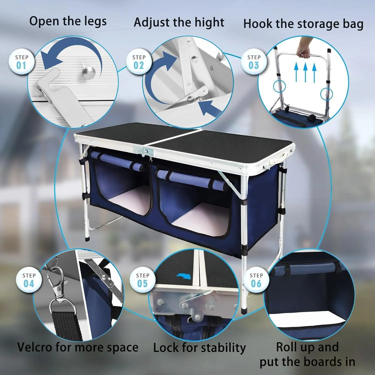 میز تاشو آلومینیومی کمپینگ با پایه های قابل تنظیم برای مسافرت در فضای باز، ساحل، حیاط خلوت، باربیکیو، مهمانی و پیک نیک میز تاشو آلومینیومی کمپینگ با پایه های قابل تنظیم برای مسافرت در فضای باز، ساحل، حیاط خلوت، باربیکیو، مهمانی و پیک نیک