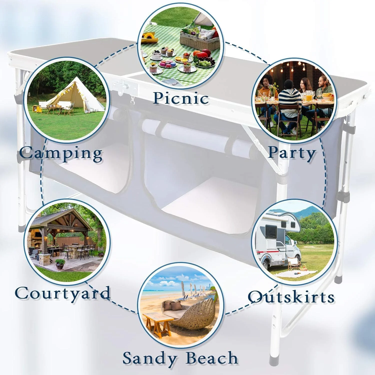 میز تاشو آلومینیومی کمپینگ با پایه های قابل تنظیم برای مسافرت در فضای باز، ساحل، حیاط خلوت، باربیکیو، مهمانی و پیک نیک میز تاشو آلومینیومی کمپینگ با پایه های قابل تنظیم برای مسافرت در فضای باز، ساحل، حیاط خلوت، باربیکیو، مهمانی و پیک نیک