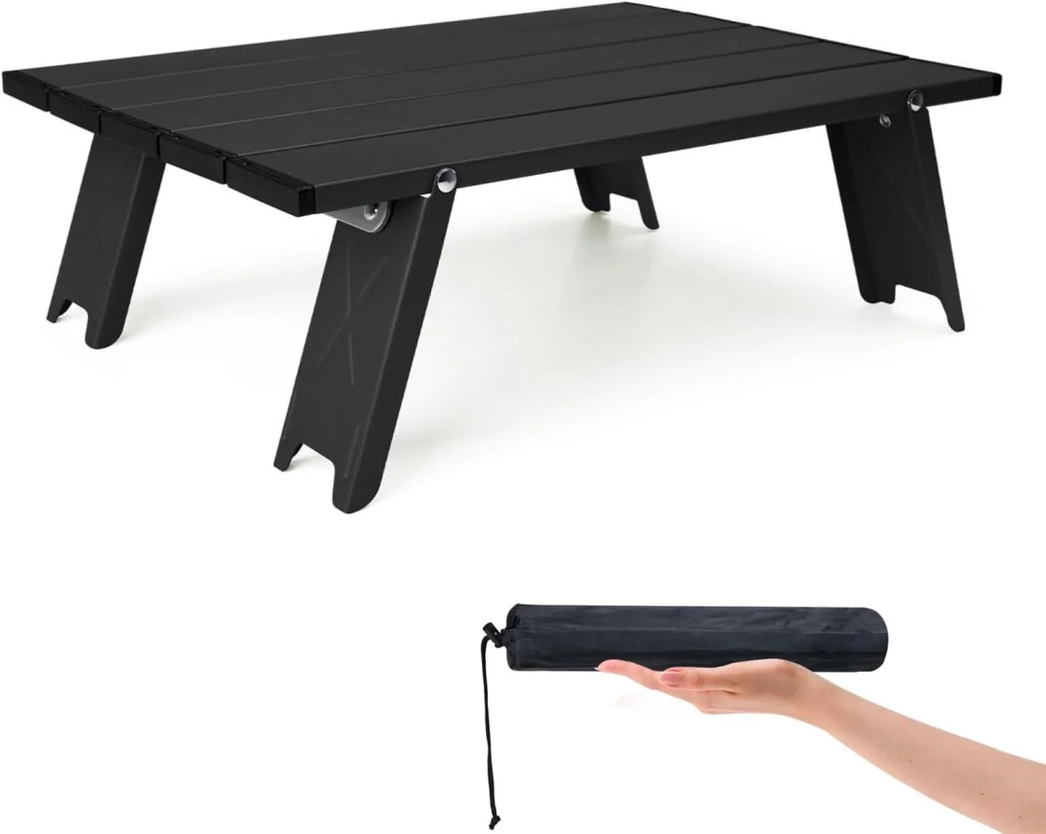 میز کمپینگ، میز پیک نیک کوچک، میز تاشو، میز ساحلی قابل حمل، بادوام، عالی برای فضای باز، پیک نیک، باربیکیو، آشپزی، جشنواره ها، سواحل و استفاده در منزل - مشکی