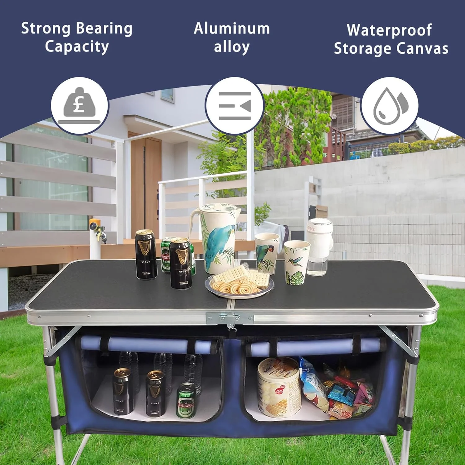 میز تاشو آلومینیومی کمپینگ با پایه های قابل تنظیم برای مسافرت در فضای باز، ساحل، حیاط خلوت، باربیکیو، مهمانی و پیک نیک میز تاشو آلومینیومی کمپینگ با پایه های قابل تنظیم برای مسافرت در فضای باز، ساحل، حیاط خلوت، باربیکیو، مهمانی و پیک نیک