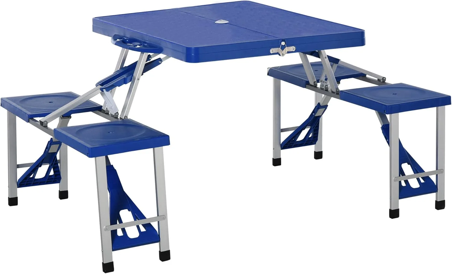 میز پیک نیک تاشو و قابل حمل Outsunny با صندلی و جای چتر، میز پیک نیک مسافرتی تاشو 4 نفره، آبی میز پیک نیک تاشو و قابل حمل Outsunny با صندلی و جای چتر، میز پیک نیک مسافرتی تاشو 4 نفره، آبی