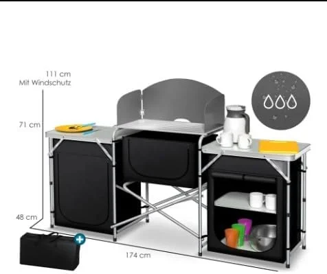 میز تاشو آلومینیومی قابل حمل و گسترش کمپینگ با سینک، ایستگاه آشپزی فضای باز برای پیک نیک و مسافرت (مشکی) میز تاشو آلومینیومی قابل حمل و گسترش کمپینگ با سینک، ایستگاه آشپزی فضای باز برای پیک نیک و مسافرت (مشکی)
