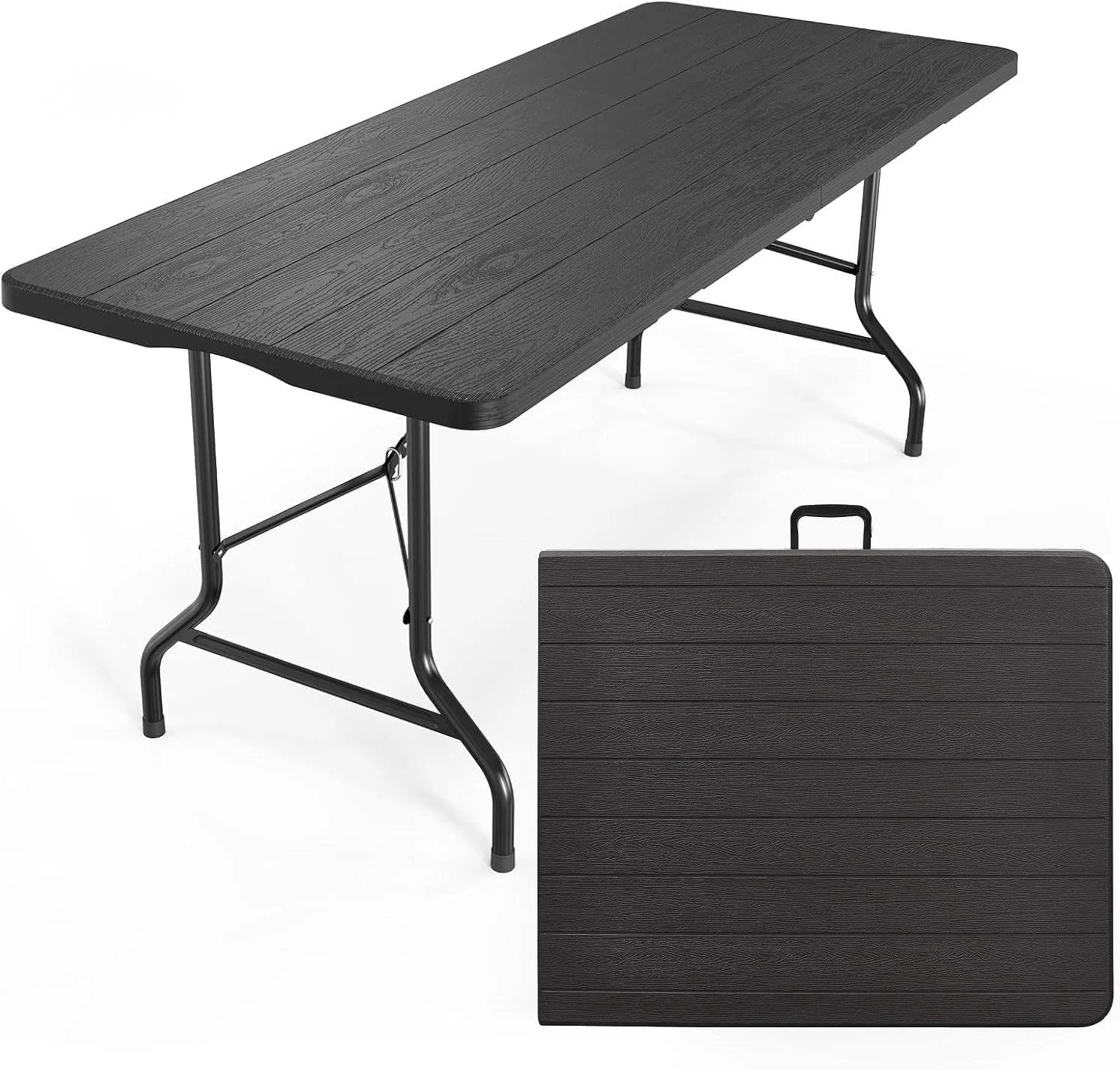 میز تاشو سبک وزن 1.8 متری MOMENT، میز پیک نیک پلاستیکی مقاوم در فضای باز، تاشو از وسط با دسته حمل، مشکی (180×75×75 سانتی متر) میز تاشو سبک وزن 1.8 متری MOMENT، میز پیک نیک پلاستیکی مقاوم در فضای باز، تاشو از وسط با دسته حمل، مشکی (180×75×75 سانتی متر)