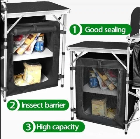 میز تاشو آلومینیومی قابل حمل و گسترش کمپینگ با سینک، ایستگاه آشپزی فضای باز برای پیک نیک و مسافرت (مشکی) میز تاشو آلومینیومی قابل حمل و گسترش کمپینگ با سینک، ایستگاه آشپزی فضای باز برای پیک نیک و مسافرت (مشکی)
