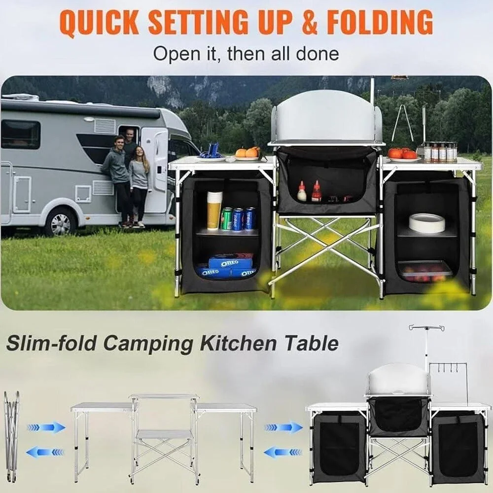 میز تاشو آلومینیومی قابل حمل و گسترش کمپینگ با سینک، ایستگاه آشپزی فضای باز برای پیک نیک و مسافرت (مشکی) میز تاشو آلومینیومی قابل حمل و گسترش کمپینگ با سینک، ایستگاه آشپزی فضای باز برای پیک نیک و مسافرت (مشکی)