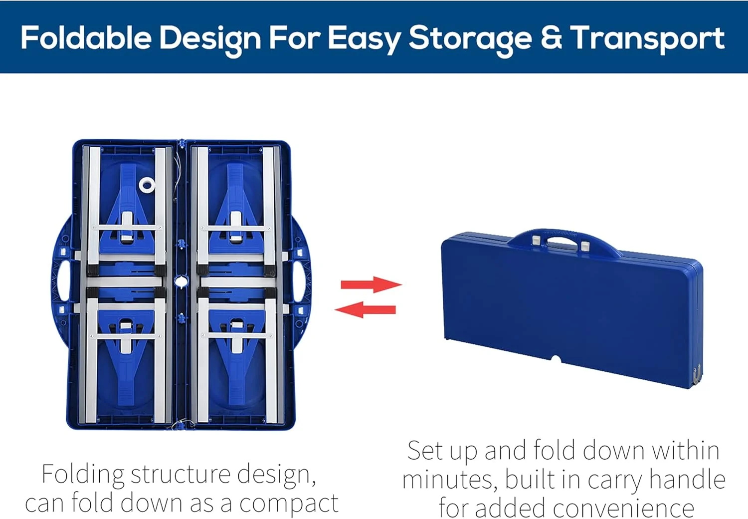 میز پیک نیک تاشو و قابل حمل Outsunny با صندلی و جای چتر، میز پیک نیک مسافرتی تاشو 4 نفره، آبی