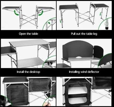 میز تاشو آلومینیومی قابل حمل و گسترش کمپینگ با سینک، ایستگاه آشپزی فضای باز برای پیک نیک و مسافرت (مشکی) میز تاشو آلومینیومی قابل حمل و گسترش کمپینگ با سینک، ایستگاه آشپزی فضای باز برای پیک نیک و مسافرت (مشکی)