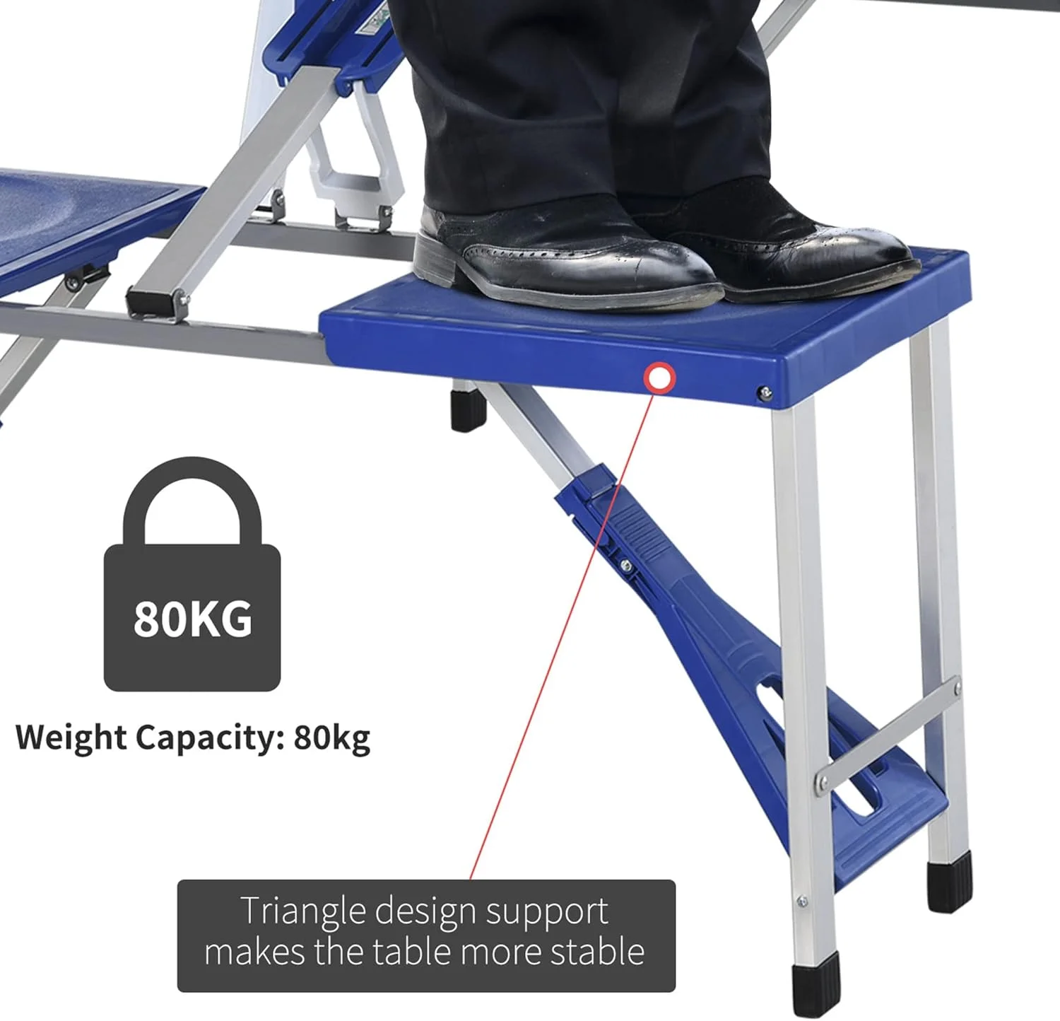 میز پیک نیک تاشو و قابل حمل Outsunny با صندلی و جای چتر، میز پیک نیک مسافرتی تاشو 4 نفره، آبی