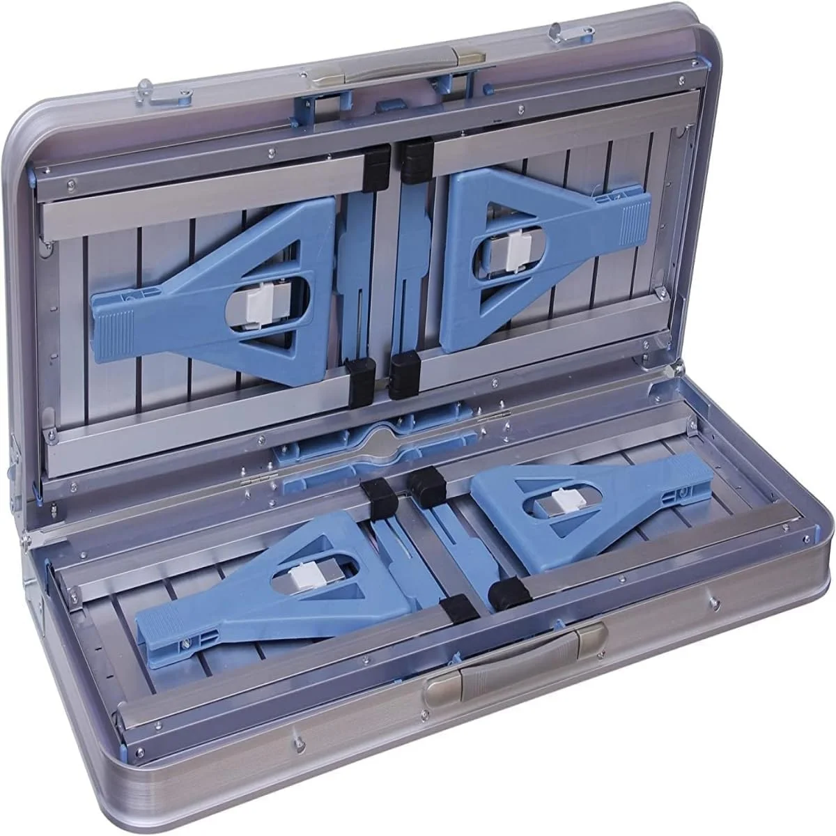 میز پیک نیک تاشو آلومینیومی با 4 صندلی، ست قابل حمل باغ و کمپینگ، سبک و بادوام، تمیز کردن آسان، مقاوم، نقره ای، نصب سریع، مناسب برای استفاده در فضای داخلی و خارجی، اندازه باز شده 136 سانتی متر