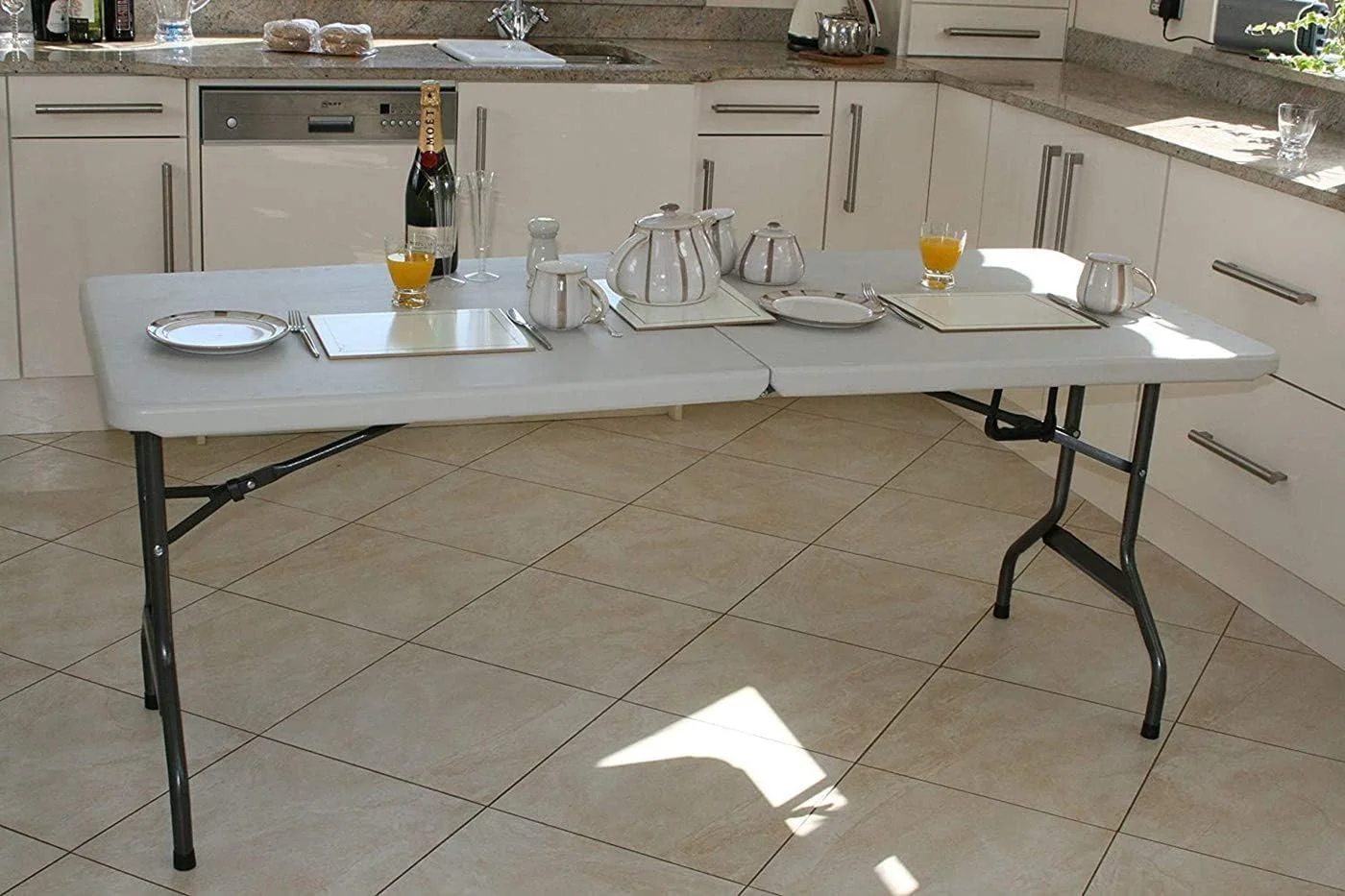 Showay Multi-Functional Adjustable Folding Table Portable Plastic Picnic Party Camping Table Indoor Outdoor, Size 180X74X74Cm, Maple, Off-White Showay Multi-Functional Adjustable Folding Table Portable Plastic Picnic Party Camping Table Indoor Outdoor, Size 180X74X74Cm, Maple, Off-White