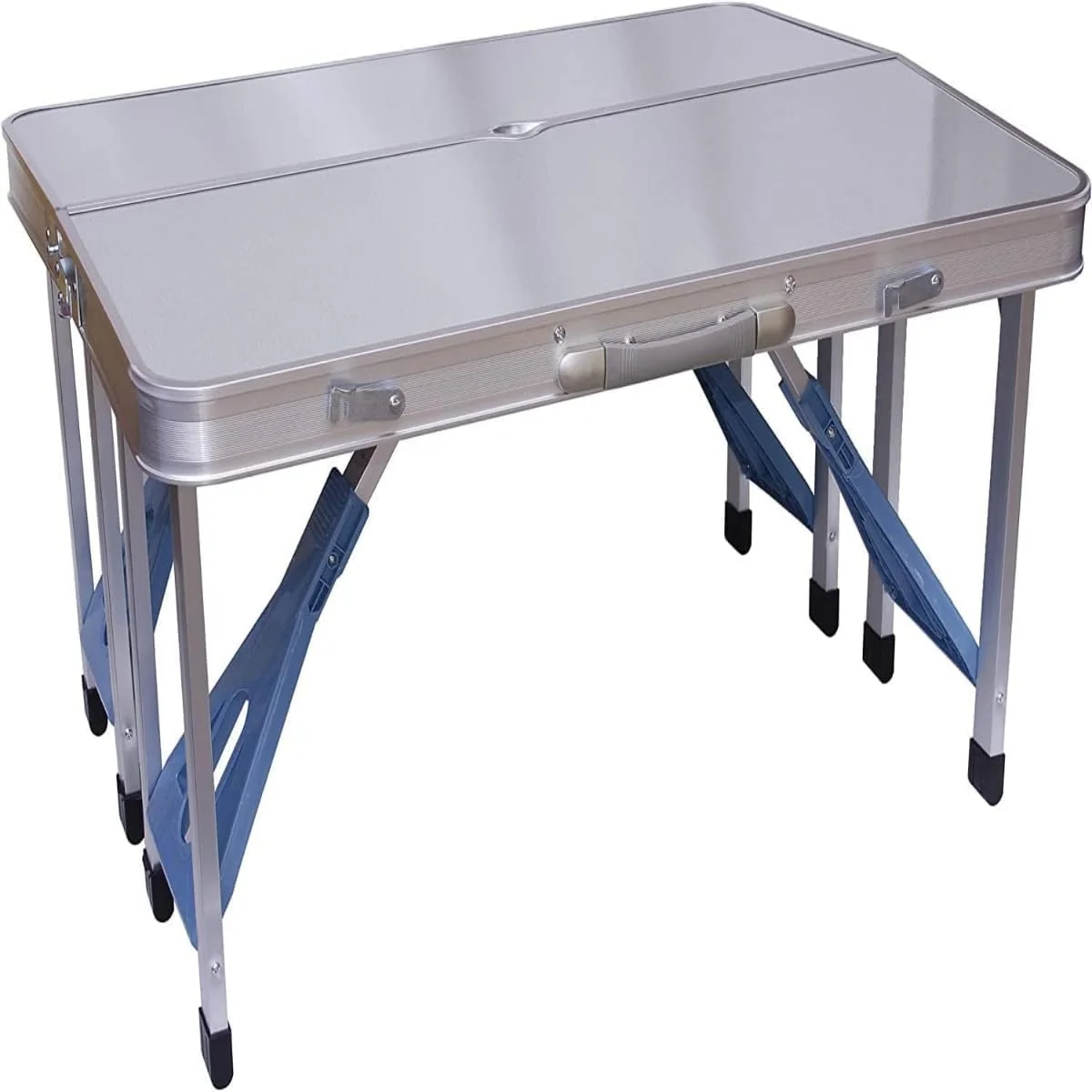 میز پیک نیک تاشو آلومینیومی با 4 صندلی، ست قابل حمل باغ و کمپینگ، سبک و بادوام، تمیز کردن آسان، مقاوم، نقره ای، نصب سریع، مناسب برای استفاده در فضای داخلی و خارجی، اندازه باز شده 136 سانتی متر