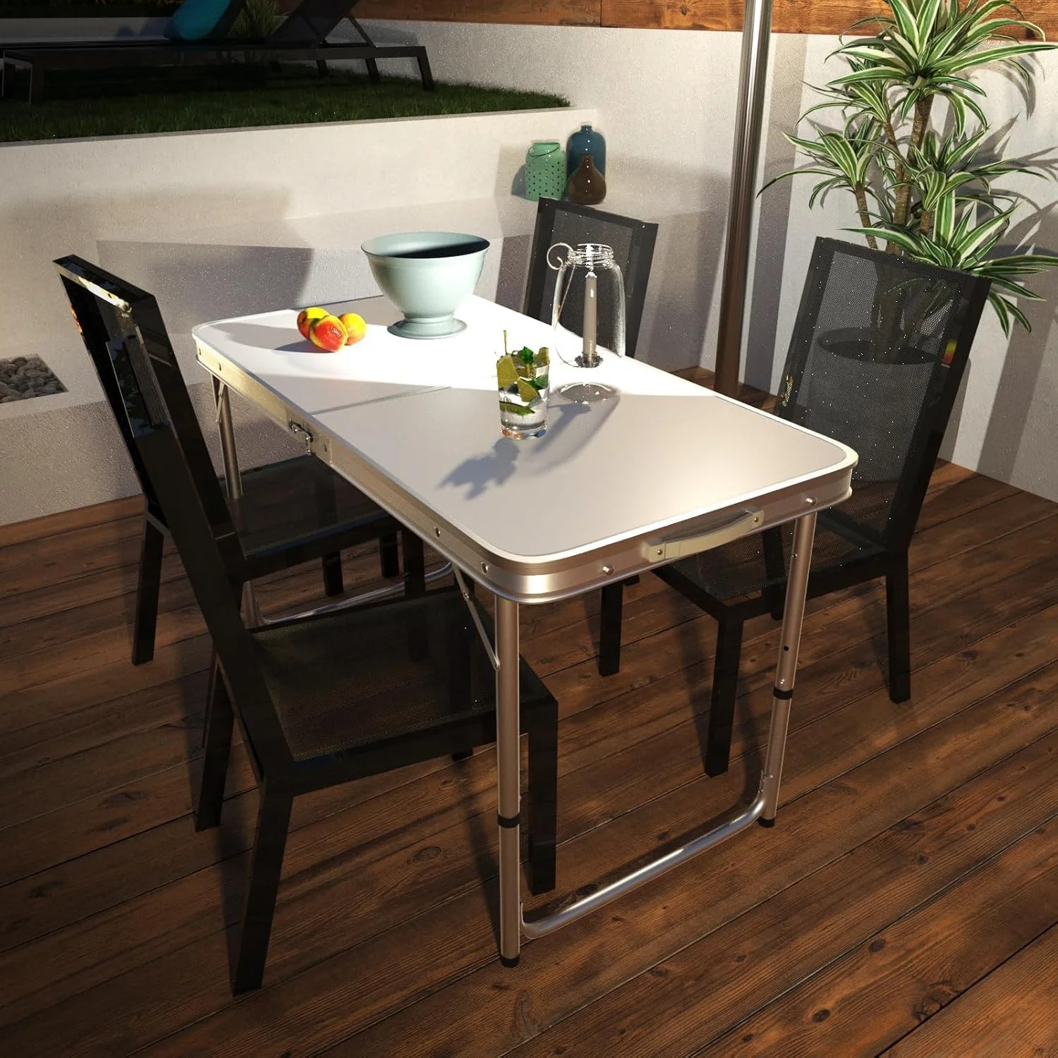 SKY-TOUCH Folding Trestle Outdoor Camping Table, Aluminum Alloy Folding Picnic Table, Lightweight Trestle Camping Table For BBQ Party, Folds in Half with Carry Handle, White(120×60×70cm)