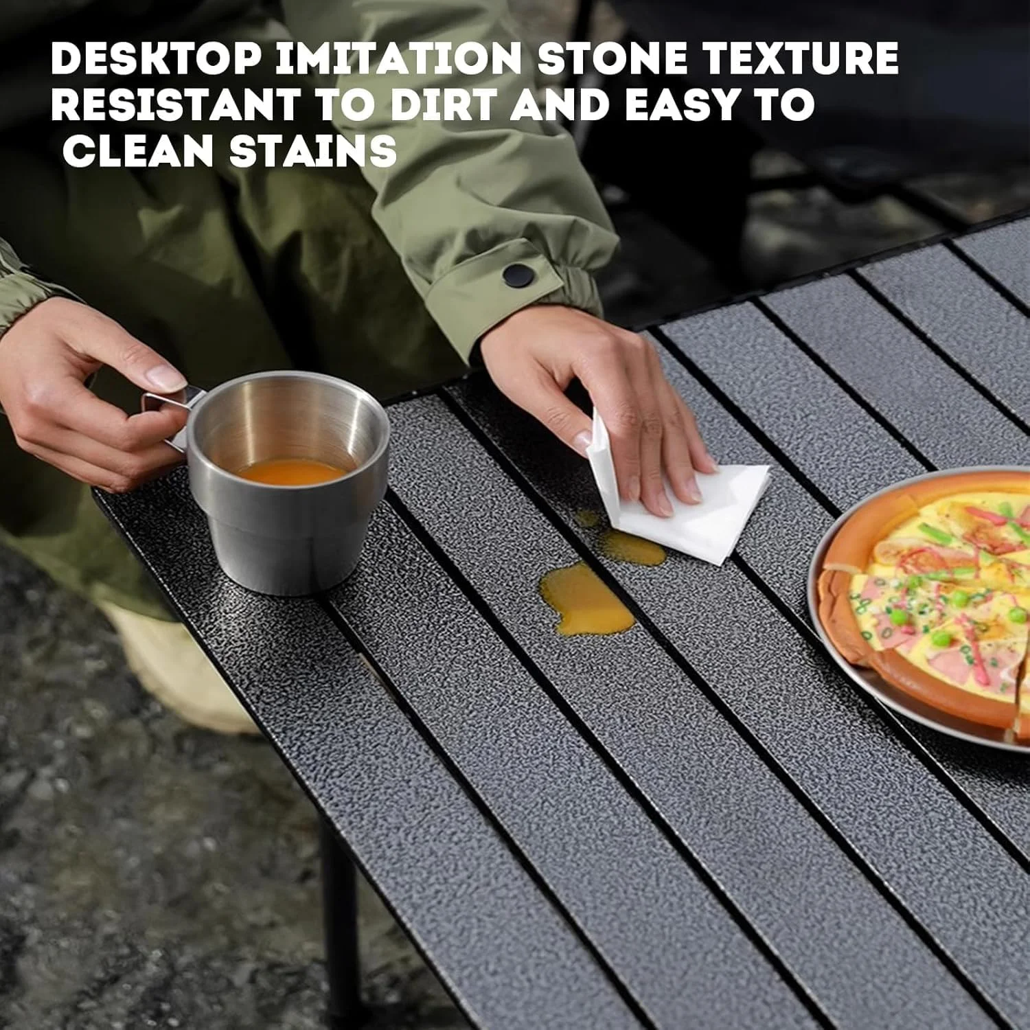 میز تاشو آلومینیومی قابل حمل و قابل تنظیم برای پیک نیک و کمپینگ خانوادگی به همراه 4 صندلی و فضای ذخیره سازی بزرگ برای سفر، باغ، باربیکیو، مهمانی ساحلی با کیف حمل (میز و صندلی مشکی) 55D x 120W