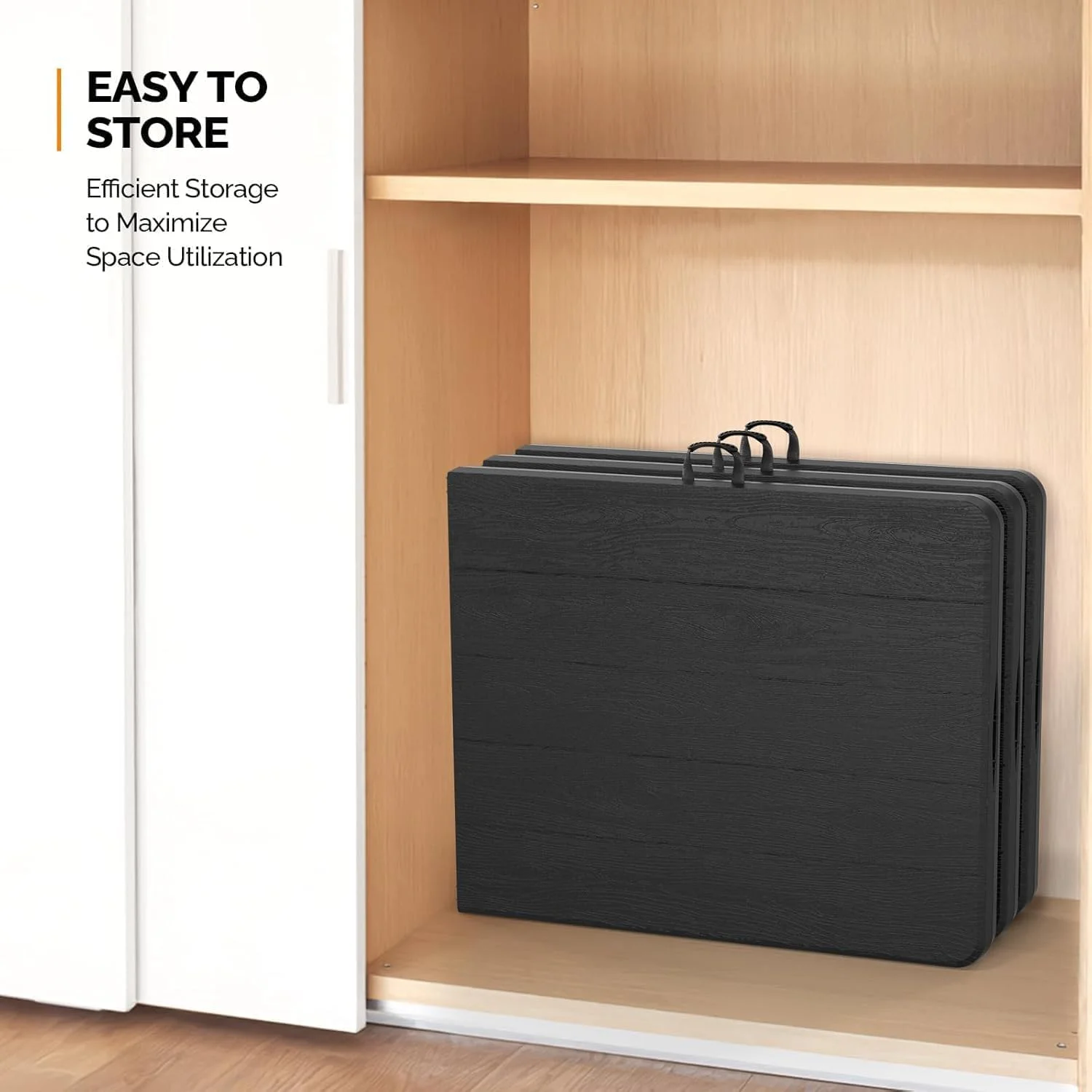 میز تاشو پایه دار سبک وزن میز کمپینگ فضای باز، 180 سانتی متر/72 اینچ - میز پیک نیک تاشو پلاستیکی سنگین فضای باز، میز تاشو پایه دار برای مهمانی باربیکیو، دسته حمل، مشکی 180×75×75 سانتی متر