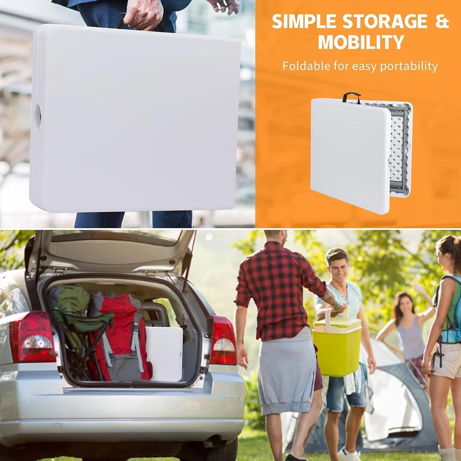 میز تاشو سبک وزن SKY-TOUCH مناسب کمپینگ در فضای باز، میز پیک نیک پلاستیکی مقاوم برای فضای باز، تاشو از وسط با دستگیره حمل، سفید (120x60x75 سانتی متر) میز تاشو سبک وزن SKY-TOUCH مناسب کمپینگ در فضای باز، میز پیک نیک پلاستیکی مقاوم برای فضای باز، تاشو از وسط با دستگیره حمل، سفید (120x60x75 سانتی متر)