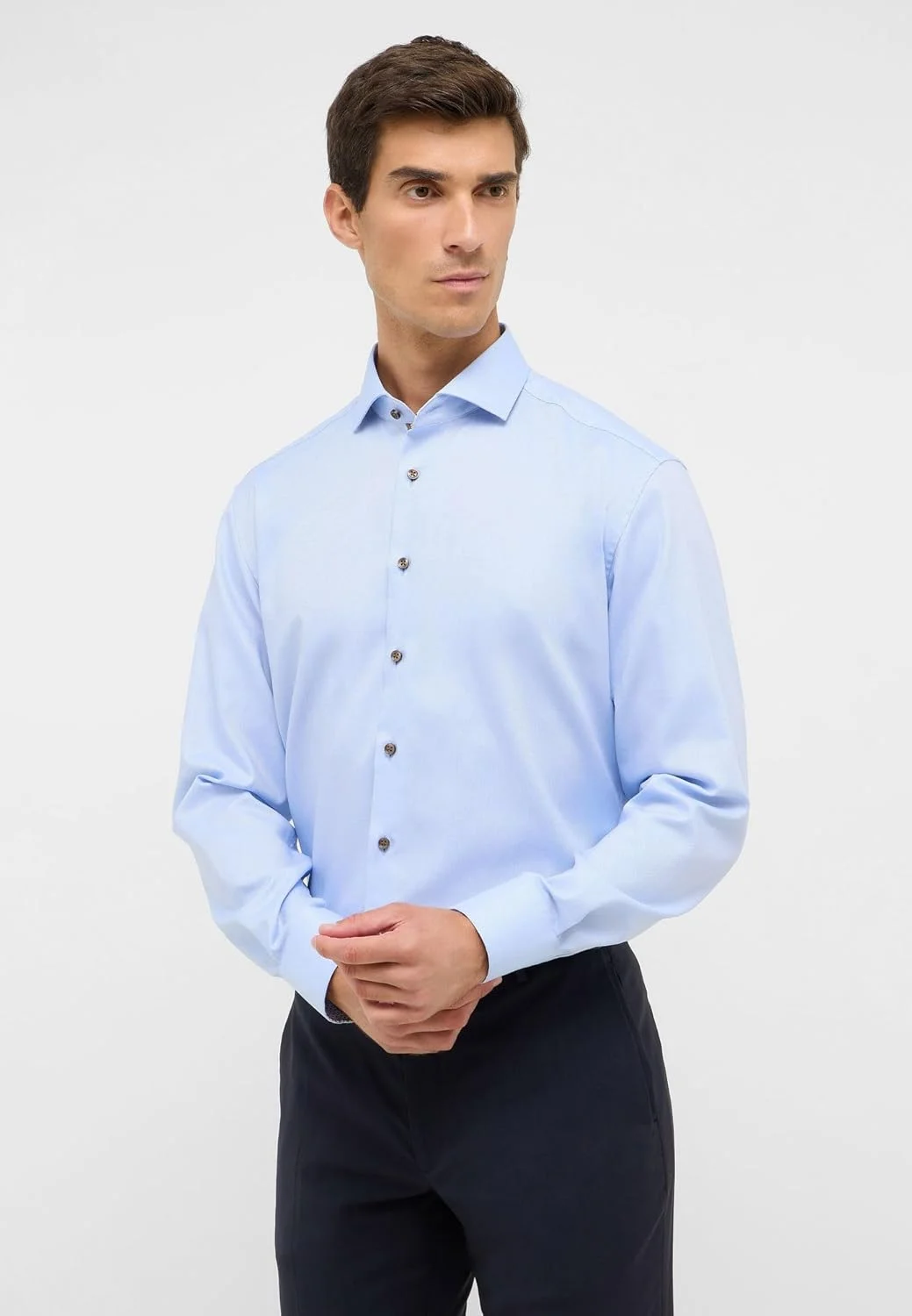 پیراهن آستین بلند مردانه ETERNA، مدل مدرن، بافت دار، بدون نیاز به اتو، ضد چروک، 100% پنبه، آبی روشن_12 اینچ، 44 پیراهن آستین بلند مردانه ETERNA، مدل مدرن، بافت دار، بدون نیاز به اتو، ضد چروک، 100% پنبه، آبی روشن_12 اینچ، 44