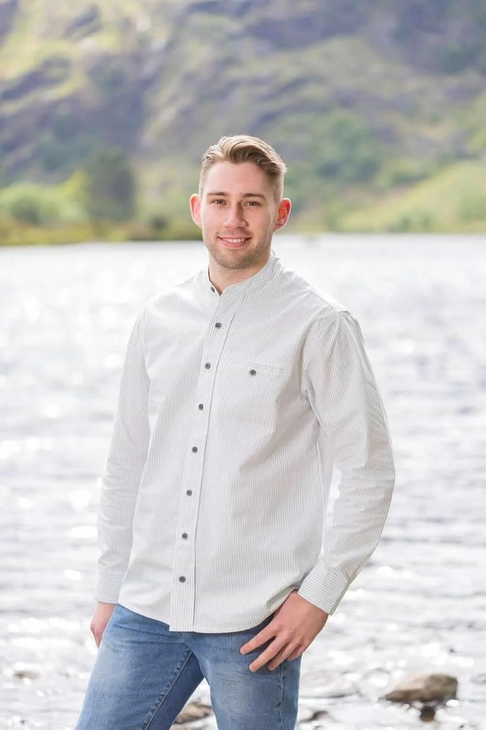 لی والی - پیراهن نخی ایرلندی مردانه مدل پدربزرگی FL18