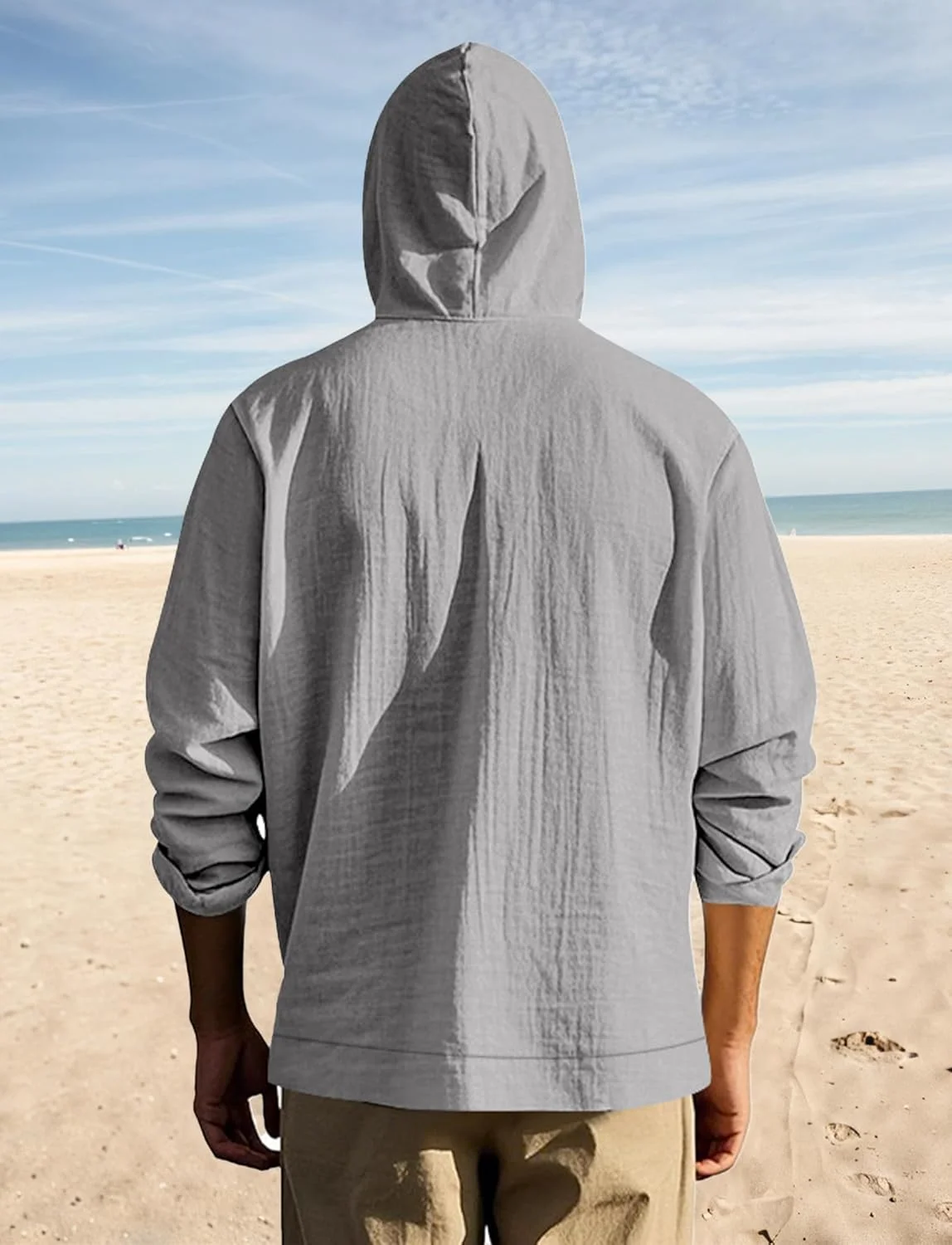 هودی مردانه کتان SEAUR آستین بلند دکمه دار با جیب، پیراهن ساحلی، هودی های سبک وزن و شیک سایز S-3XL هودی مردانه کتان SEAUR آستین بلند دکمه دار با جیب، پیراهن ساحلی، هودی های سبک وزن و شیک سایز S-3XL