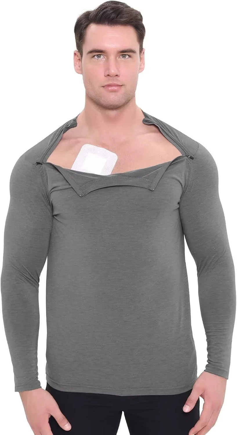 تی شرت ورزشی مردانه Landofgenie با زیپ های چپ و راست برای بعد از جراحی شانه، لباس اکتیو کاربردی، خاکستری، XL