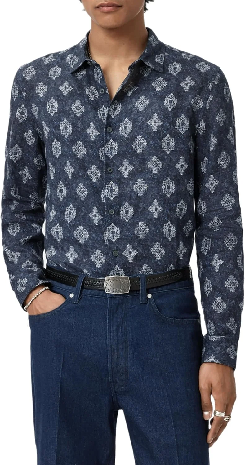 پیراهن مردانه آستین بلند اسلیم فیت Ross John Varvatos مدل دکمه دار مشکی