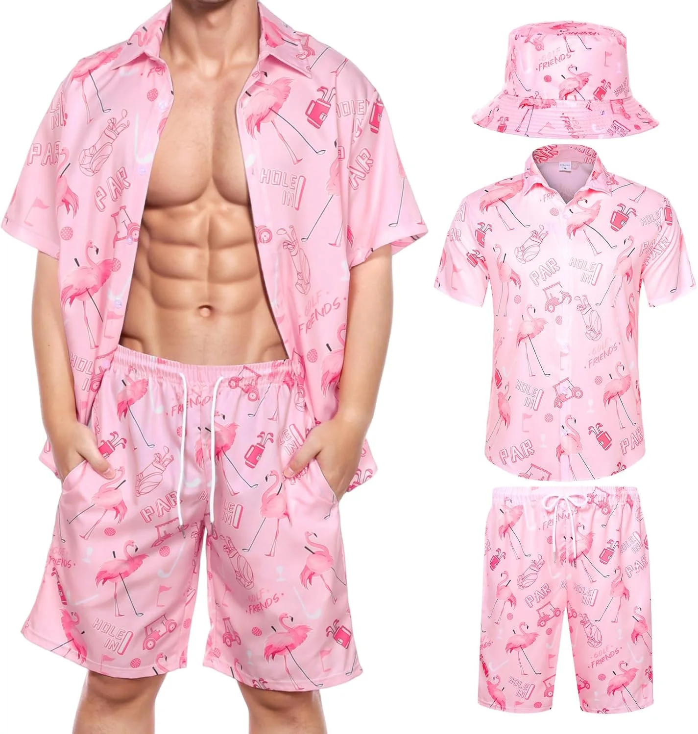 پیراهن هاوایی مردانه Joyesplay، پیراهن هاوایی تابستانی با طرح گل فلامینگو، صورتی، XL