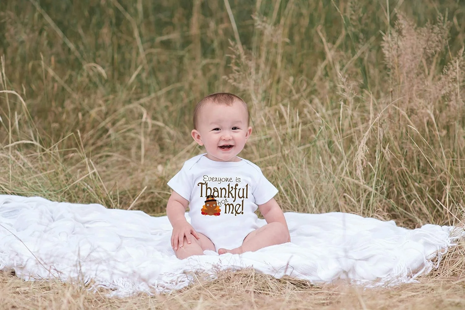 لباس یک تکه نوزادی طرح بوقلمون "همه برای من سپاسگزارند" برند 7 ate 9 Apparel
