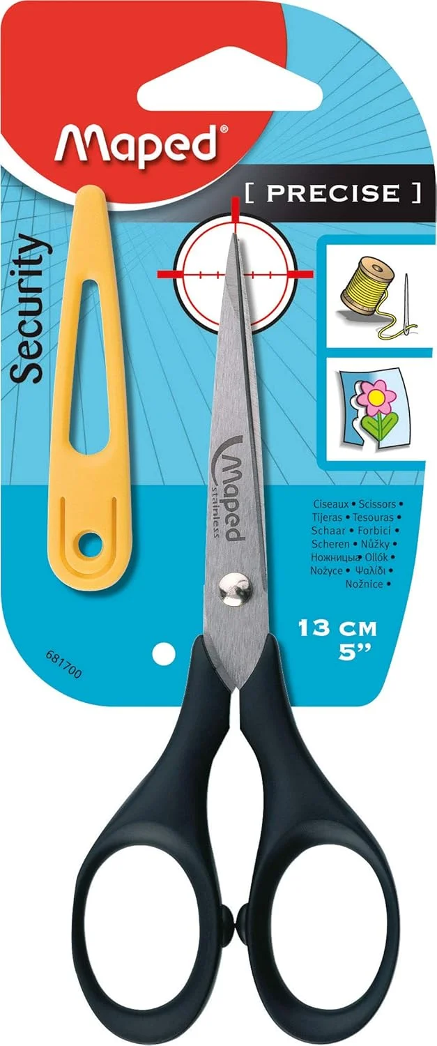 قیچی مپد Precise، ۱۳ سانتی متر M681700 – قیچی با محافظ تیغه – مشکی (بسته ۳ عددی)