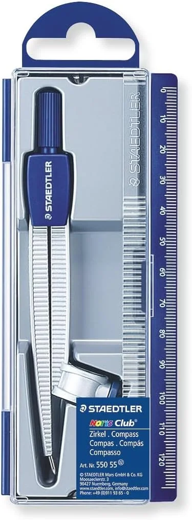 پرگار مدرسه ای STAEDTLER Noris Club با آداپتور جهانی، دارای سوزن ایمنی با زاویه باز، طول 124 میلی متر، حداکثر قطر 300 میلی متر، جعبه درب لولایی، 550 55 پرگار مدرسه ای STAEDTLER Noris Club با آداپتور جهانی، دارای سوزن ایمنی با زاویه باز، طول 124 میلی متر، حداکثر قطر 300 میلی متر، جعبه درب لولایی، 550 55