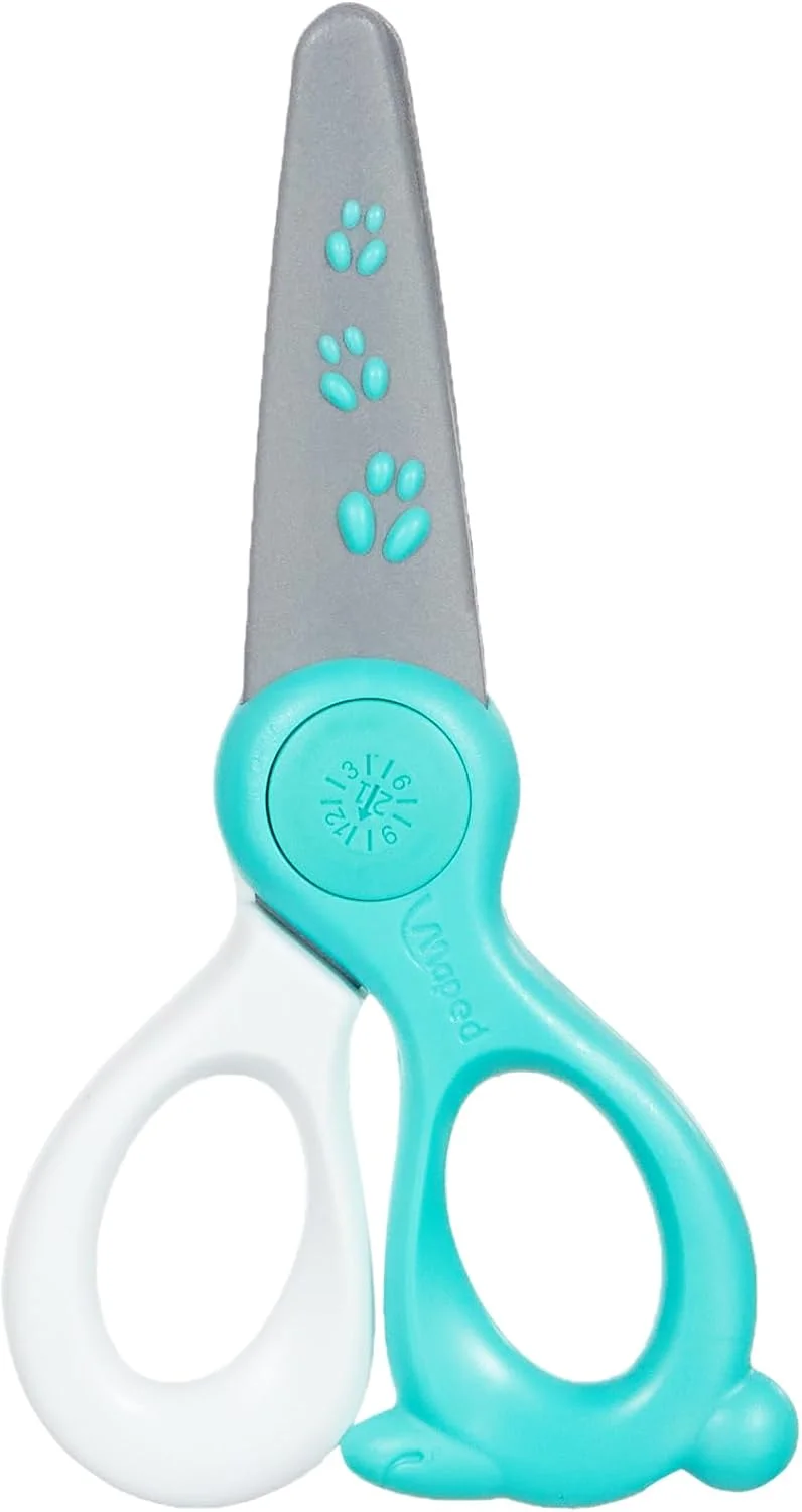 قیچی کاردستی ایمنی کودکانه مپد مدل KIDI Cut 137702، طول 12 سانتی متر، فیروزه ای، رنگ های متنوع