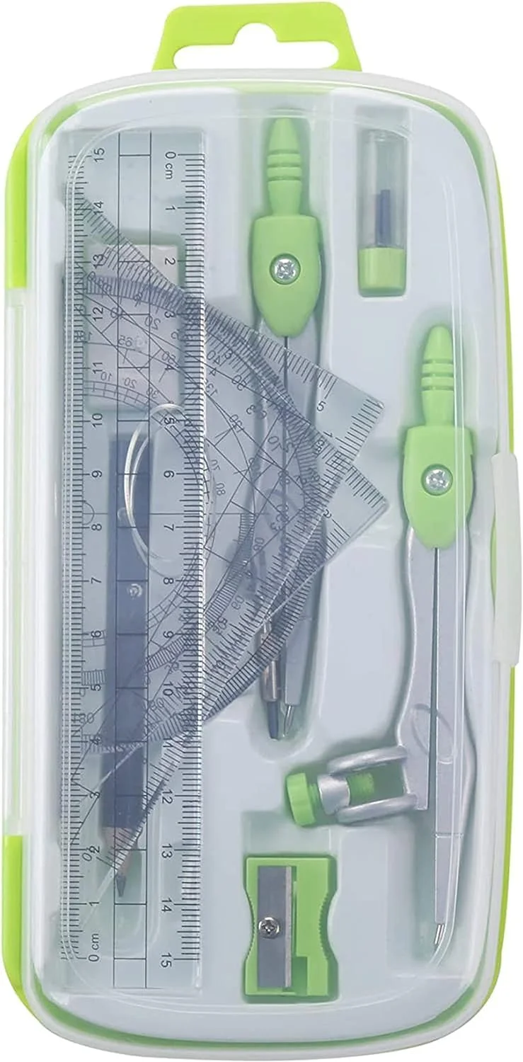 مجموعه لوازم هندسه ریاضی SYOSI، مجموعه لوازم التحریر 10 تکه دانش آموزی با جعبه نگهداری نشکن، شامل خط کش، نقاله، پرگار، پاک کن، تراش، نوک اتود و مداد مجموعه لوازم هندسه ریاضی SYOSI، مجموعه لوازم التحریر 10 تکه دانش آموزی با جعبه نگهداری نشکن، شامل خط کش، نقاله، پرگار، پاک کن، تراش، نوک اتود و مداد