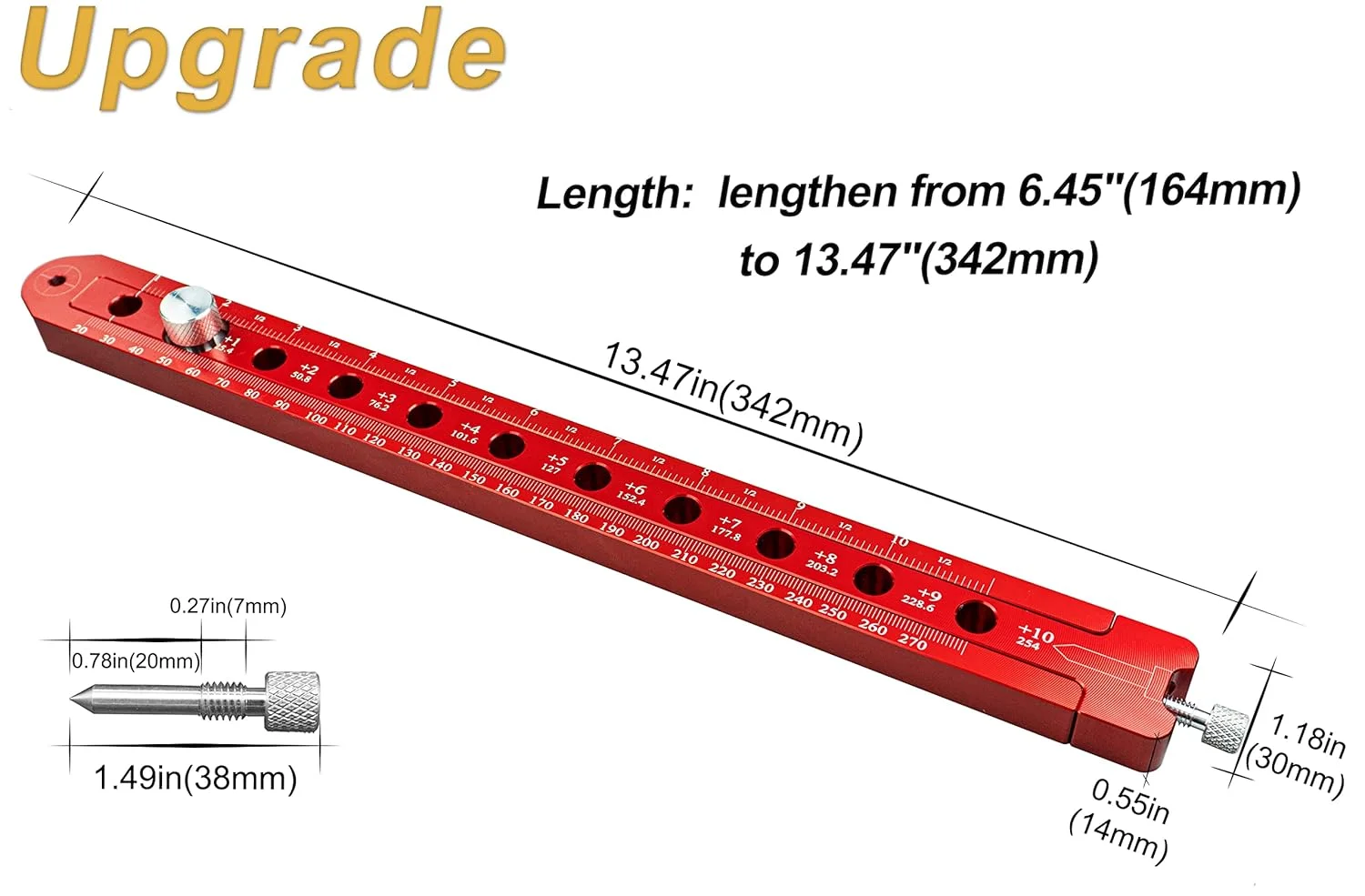 خط کش دایره زن نجاری SlogPith، ابزار پرگار نجاری آلیاژ آلومینیوم قابل حمل، خط کش رسم قوس متریک/اینچی قابل تنظیم، ابزار علامت گذاری دایره