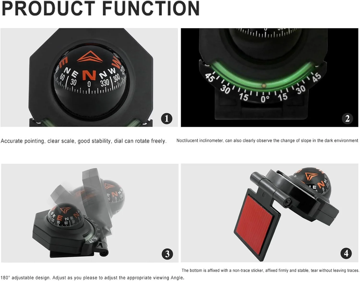 قطب نما برای قایق، قطب نمای کروی تاشو با شیب سنج برای راهنمای جهت | چند منظوره 180 درجه قابل تنظیم برای کمپینگ، کوهنوردی، وسایل نقلیه، کامیون ها قطب نما برای قایق، قطب نمای کروی تاشو با شیب سنج برای راهنمای جهت | چند منظوره 180 درجه قابل تنظیم برای کمپینگ، کوهنوردی، وسایل نقلیه، کامیون ها