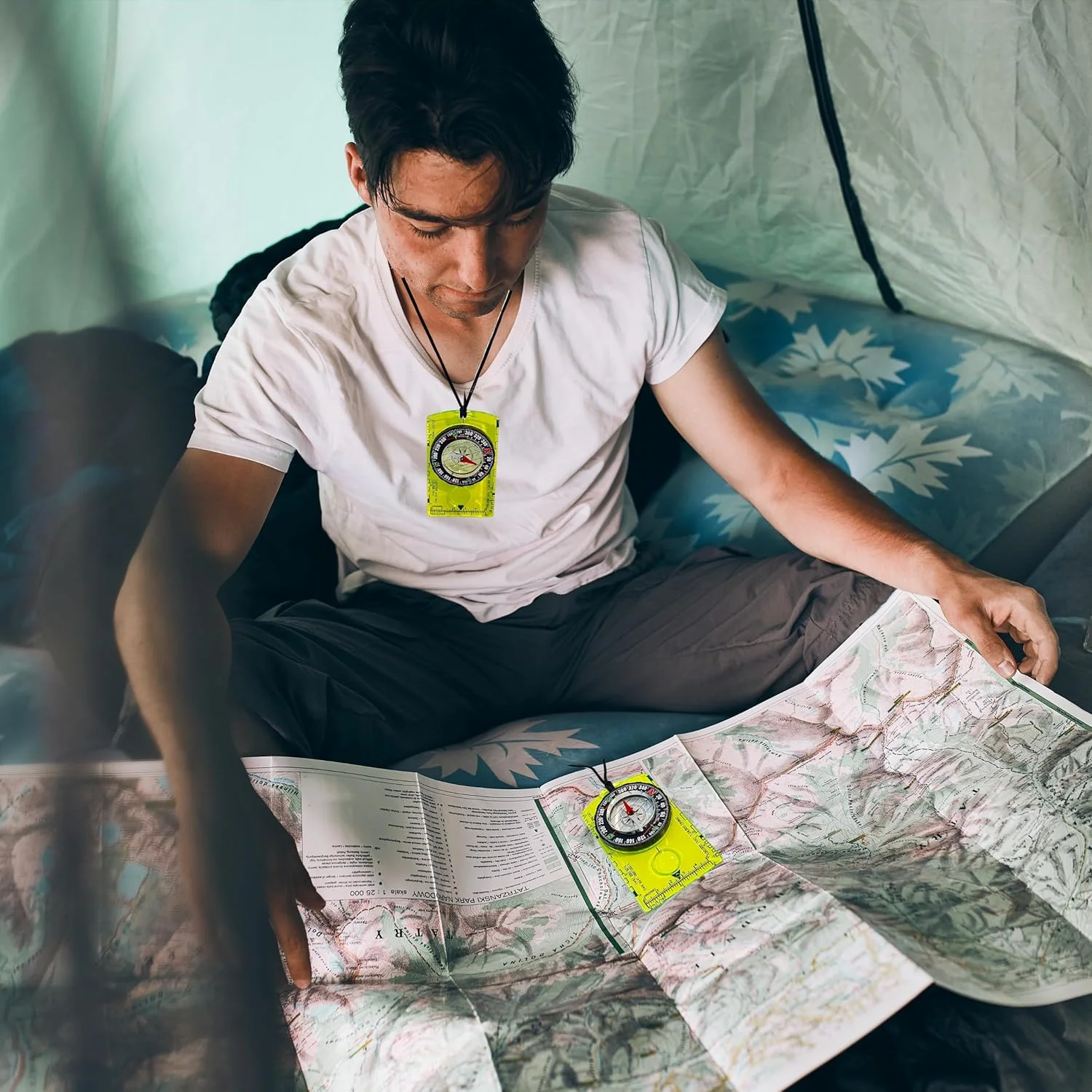 قطب نما جهت یابی، قطب نما ناوبری بقا برای پیاده روی، قطب نما چند منظوره حرفه ای پیشرفته برای کمپینگ، نقشه خوانی، کوله گردی، بهترین انتخاب (شفاف)