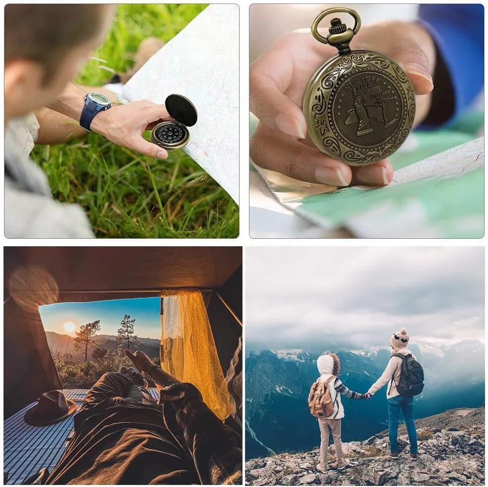 قطب نمای جیبی قدیمی، قطب نمای دقیق قابل حمل کلاسیک با عملکرد ضد آب برای پیاده روی، کمپینگ در فضای باز، رانندگی، قایق سواری، کوله گردی، بقا در شرایط اضطراری (مسی)