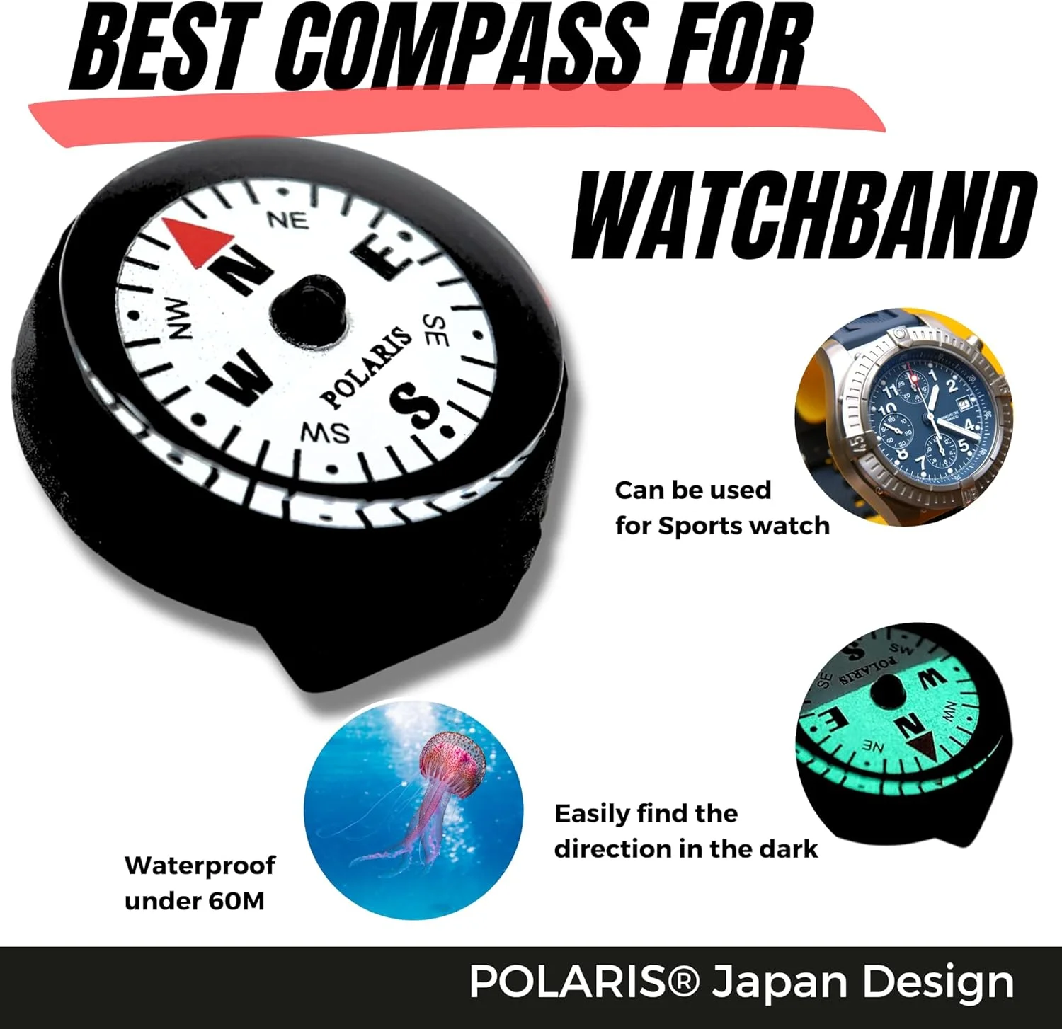 قطب نمای ضد آب میکرو POLARIS، 2 مدل: قطب نما بند ساعت یا قطب نما EDC