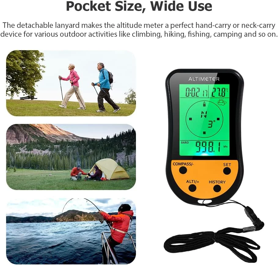 ارتفاع سنج دیجیتال الکترونیکی OUNA مدل 8 در 1 چند منظوره LCD با نور پس زمینه، ارتفاع سنج کوچک، فشارسنج، قطب نما، دماسنج، پیش بینی آب و هوا، ساعت و تقویم برای کوهنوردی، پیاده روی و ماهیگیری در فضای باز ارتفاع سنج دیجیتال الکترونیکی OUNA مدل 8 در 1 چند منظوره LCD با نور پس زمینه، ارتفاع سنج کوچک، فشارسنج، قطب نما، دماسنج، پیش بینی آب و هوا، ساعت و تقویم برای کوهنوردی، پیاده روی و ماهیگیری در فضای باز