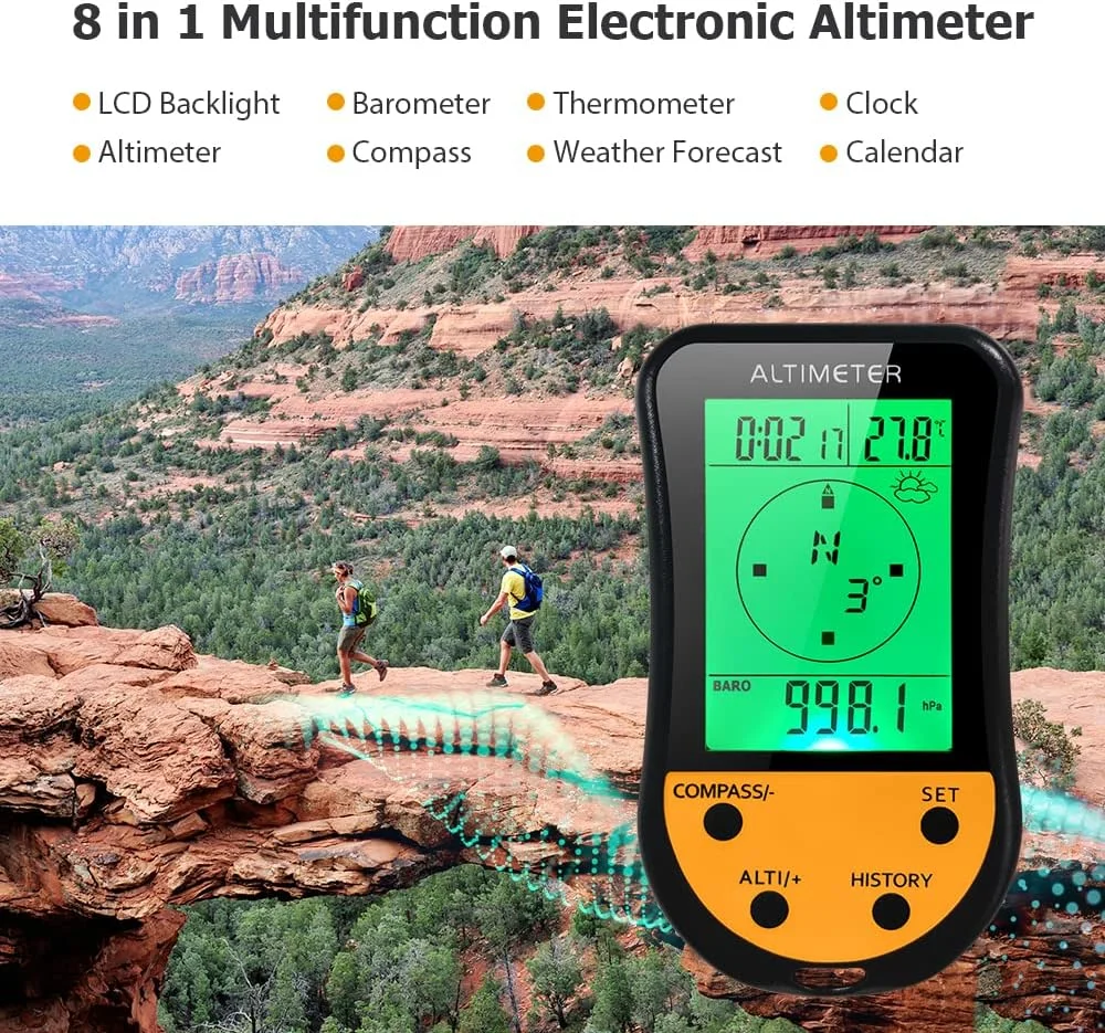 ارتفاع سنج دیجیتال الکترونیکی OUNA مدل 8 در 1 چند منظوره LCD با نور پس زمینه، ارتفاع سنج کوچک، فشارسنج، قطب نما، دماسنج، پیش بینی آب و هوا، ساعت و تقویم برای کوهنوردی، پیاده روی و ماهیگیری در فضای باز ارتفاع سنج دیجیتال الکترونیکی OUNA مدل 8 در 1 چند منظوره LCD با نور پس زمینه، ارتفاع سنج کوچک، فشارسنج، قطب نما، دماسنج، پیش بینی آب و هوا، ساعت و تقویم برای کوهنوردی، پیاده روی و ماهیگیری در فضای باز